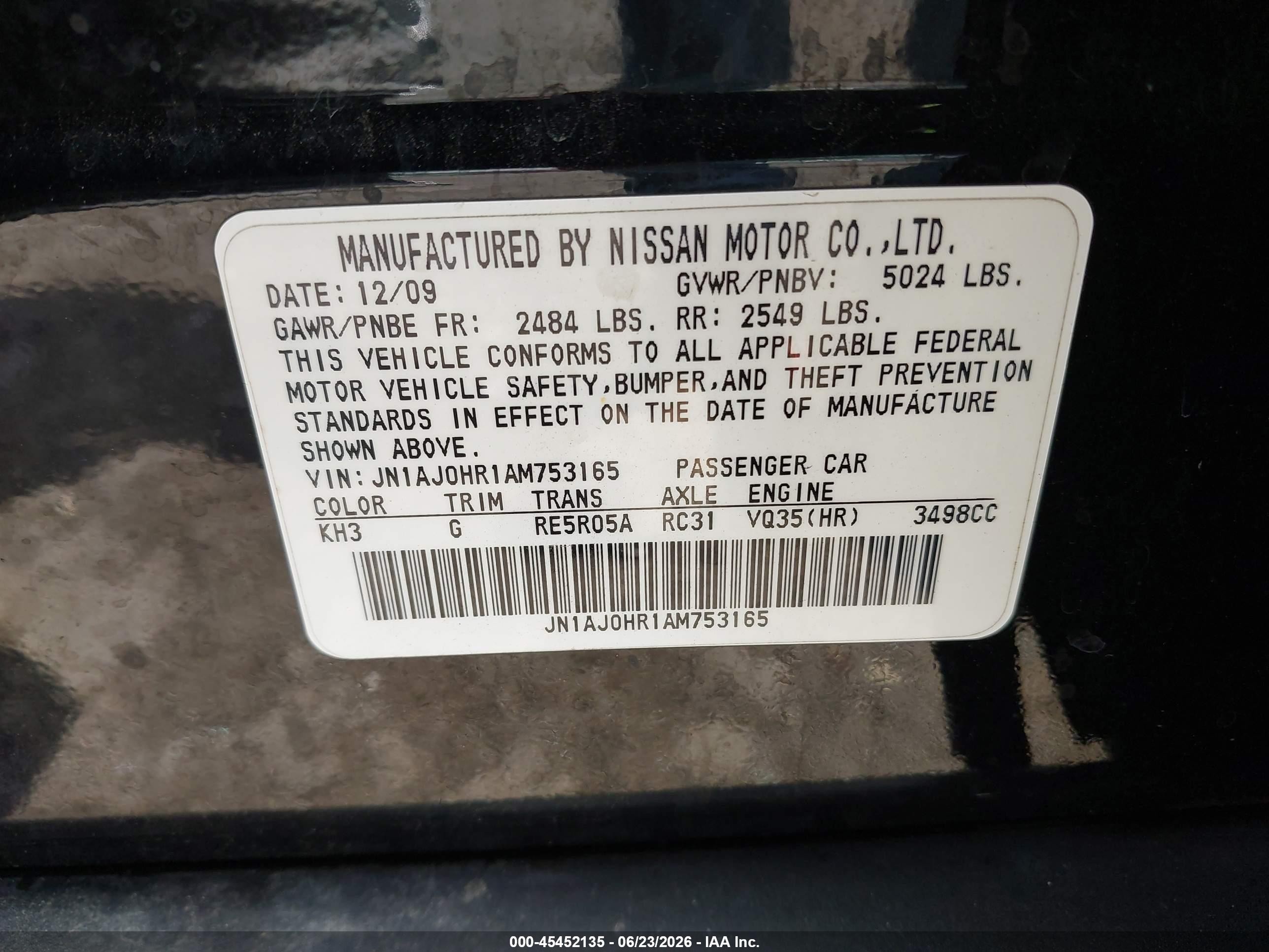 2010 Infiniti Ex35 Journey Black vin: JN1AJ0HR1AM753165
