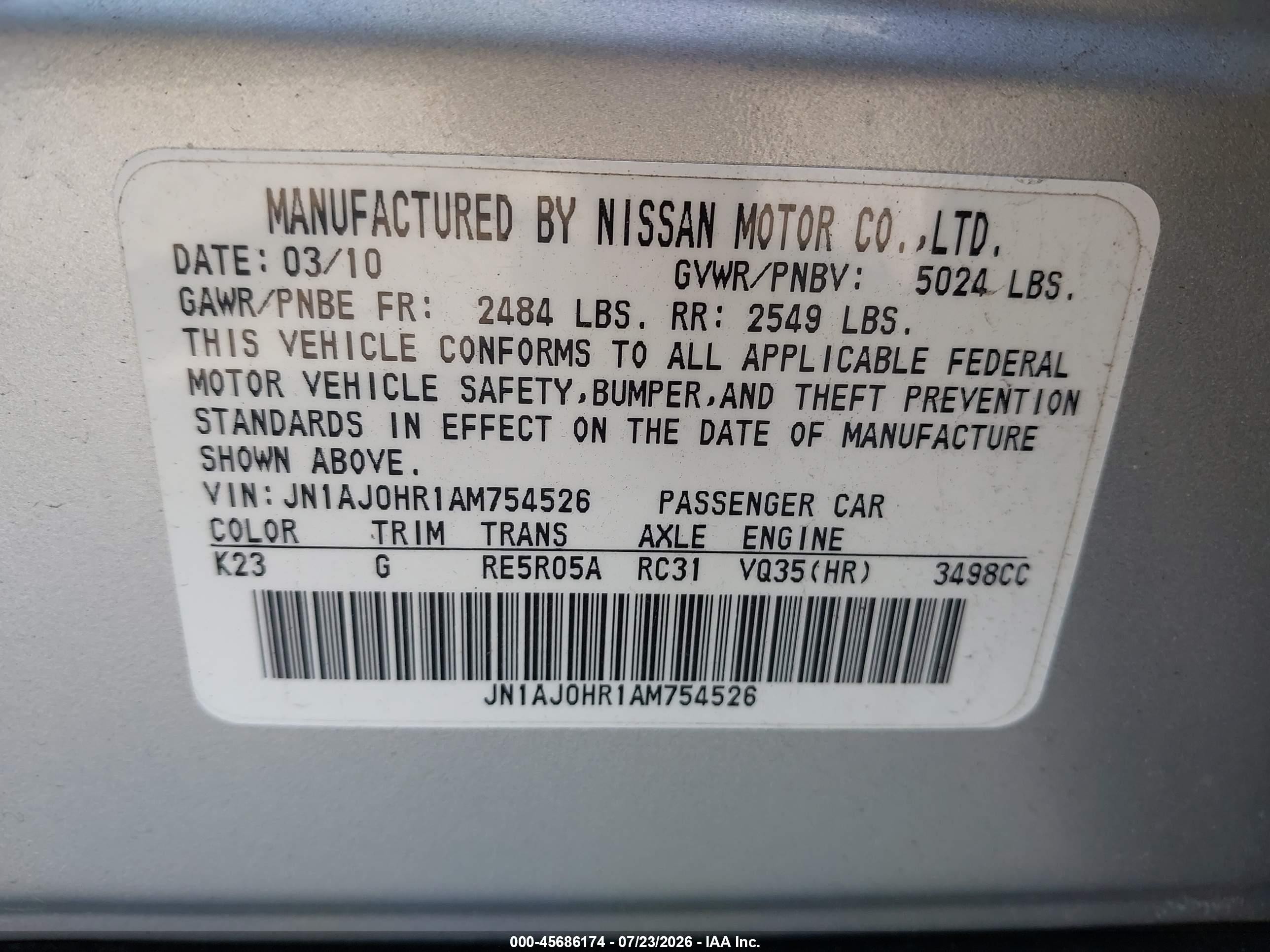 2010 Infiniti Ex35 Journey Silver vin: JN1AJ0HR1AM754526
