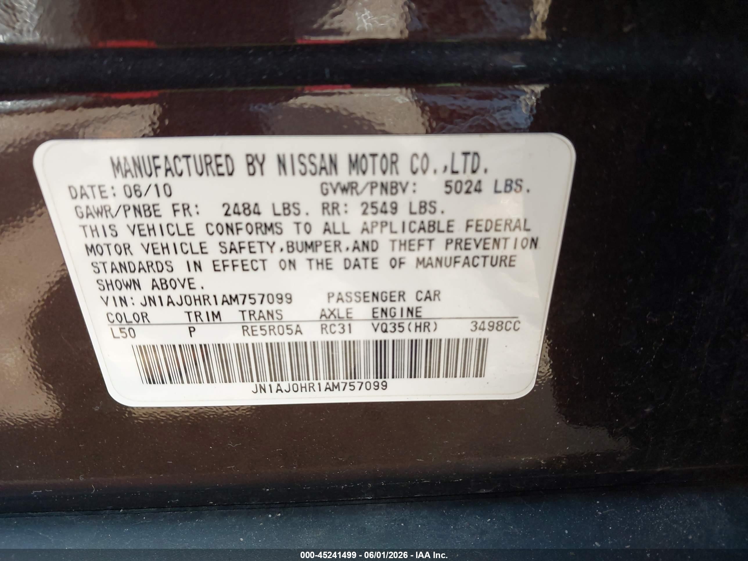 2010 Infiniti Ex35 Journey Black vin: JN1AJ0HR1AM757099