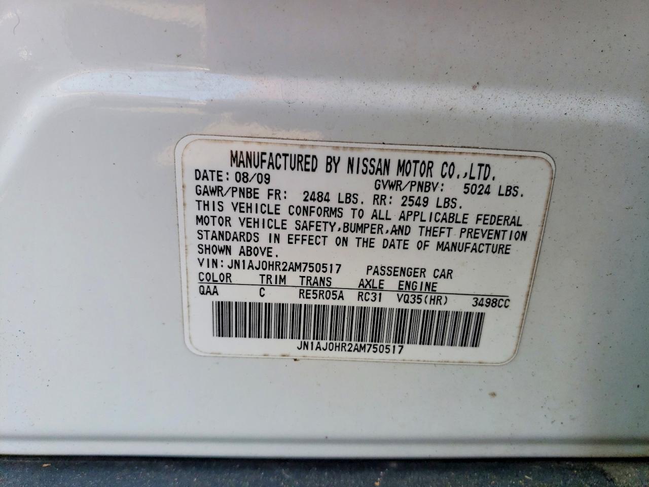 2010 Infiniti Ex35 Base White vin: JN1AJ0HR2AM750517