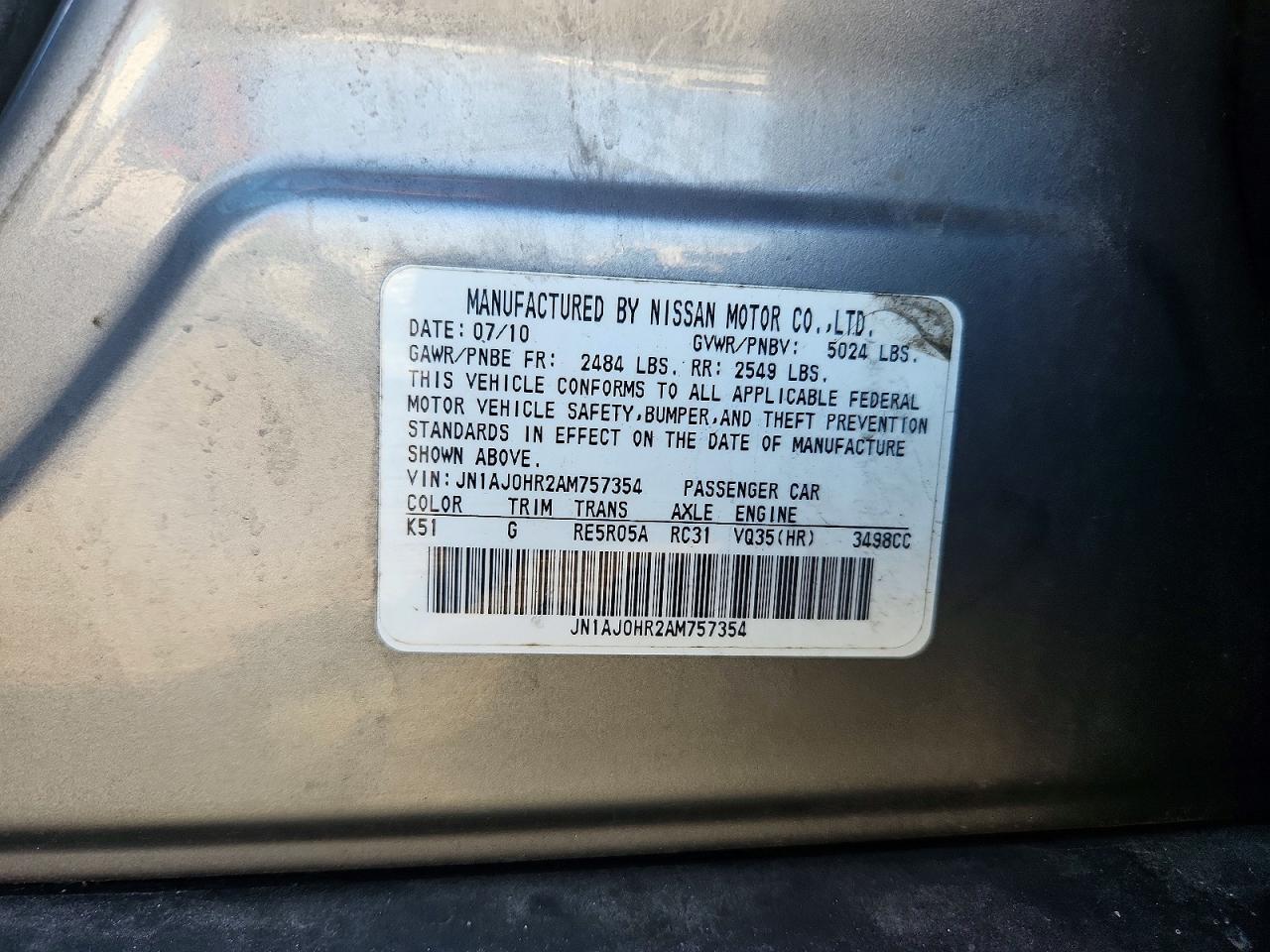 2010 Infiniti Ex35 Base Silver vin: JN1AJ0HR2AM757354