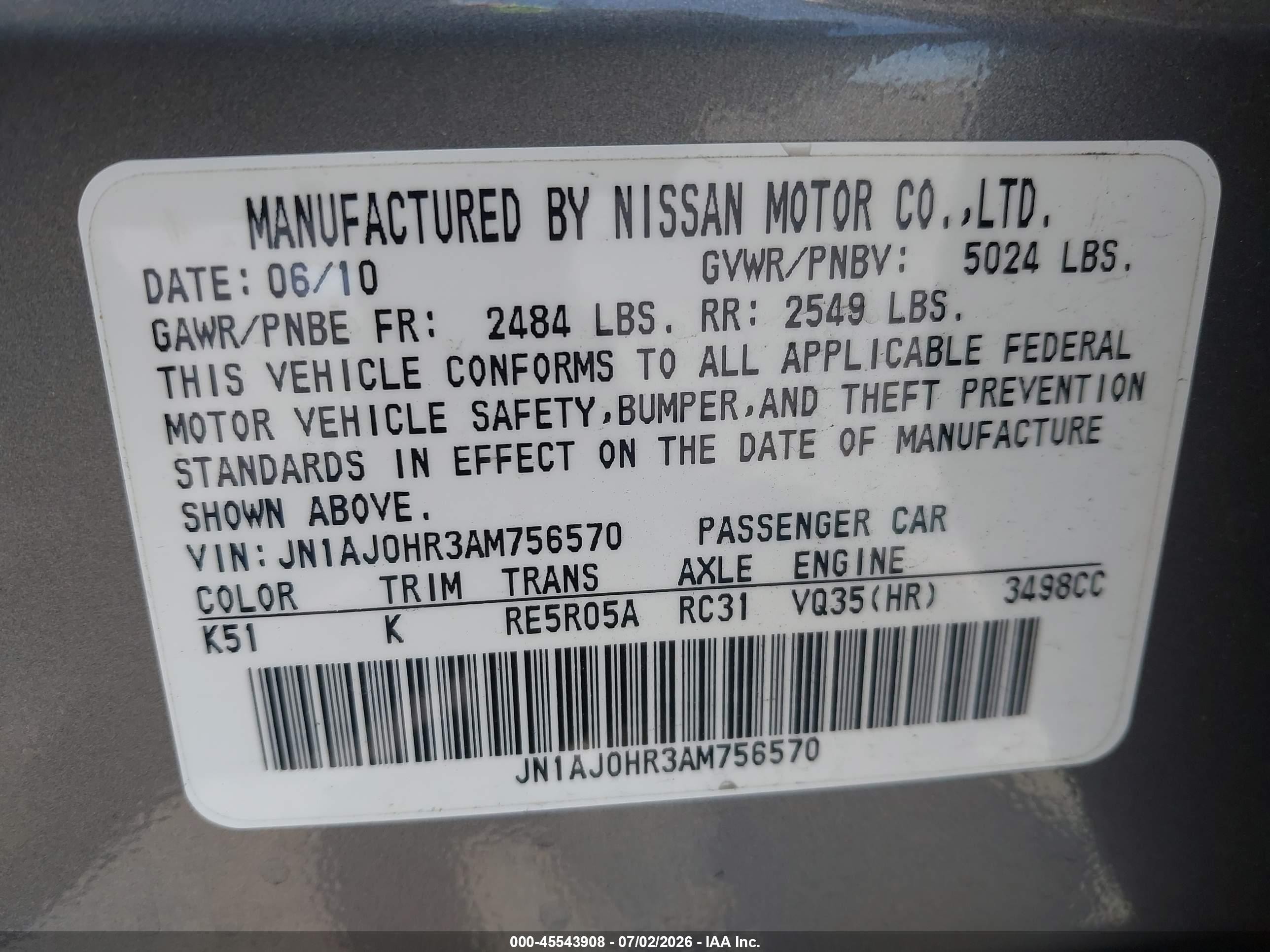 2010 Infiniti Ex35 Journey Gray vin: JN1AJ0HR3AM756570