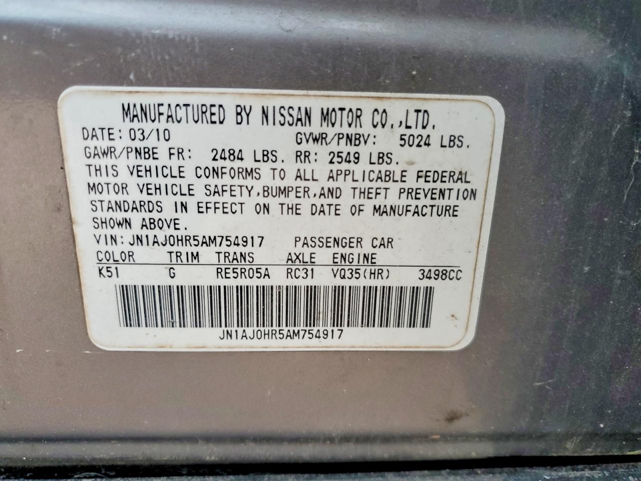 2010 Infiniti Ex35 Base Silver vin: JN1AJ0HR5AM754917