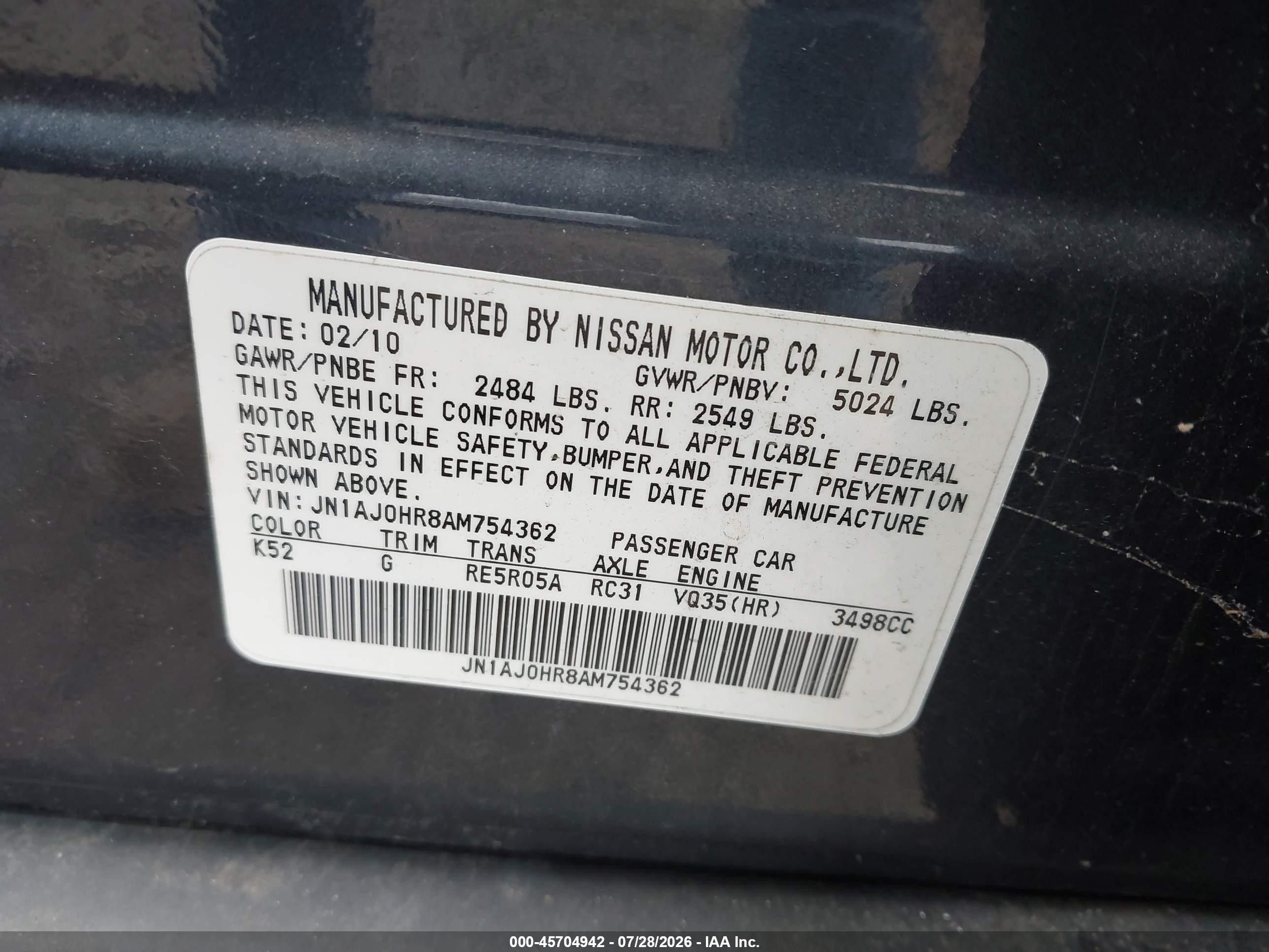 2010 Infiniti Ex35 Journey Gray vin: JN1AJ0HR8AM754362