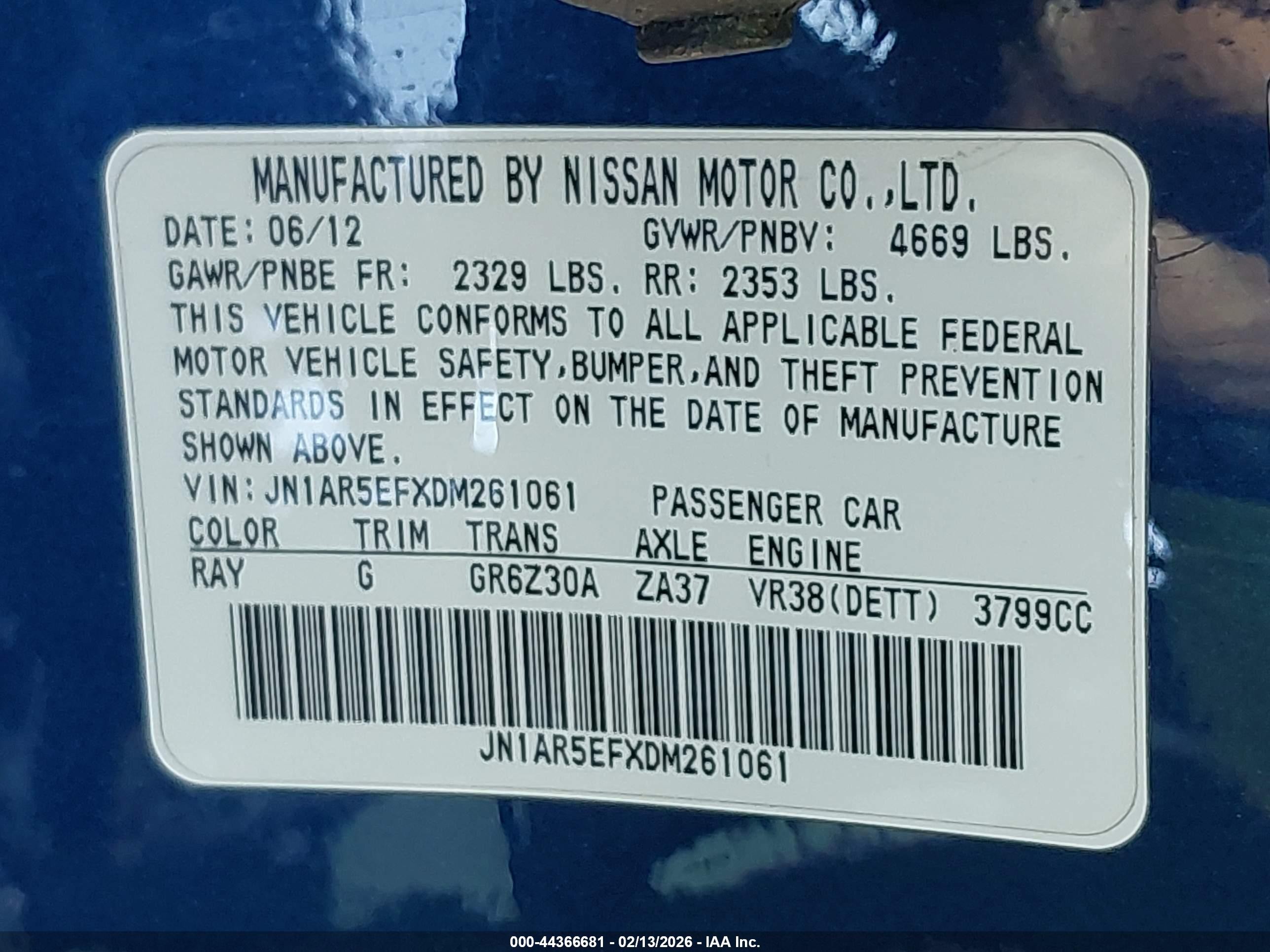 2013 Nissan Gt-r Premium Blue vin: JN1AR5EFXDM261061