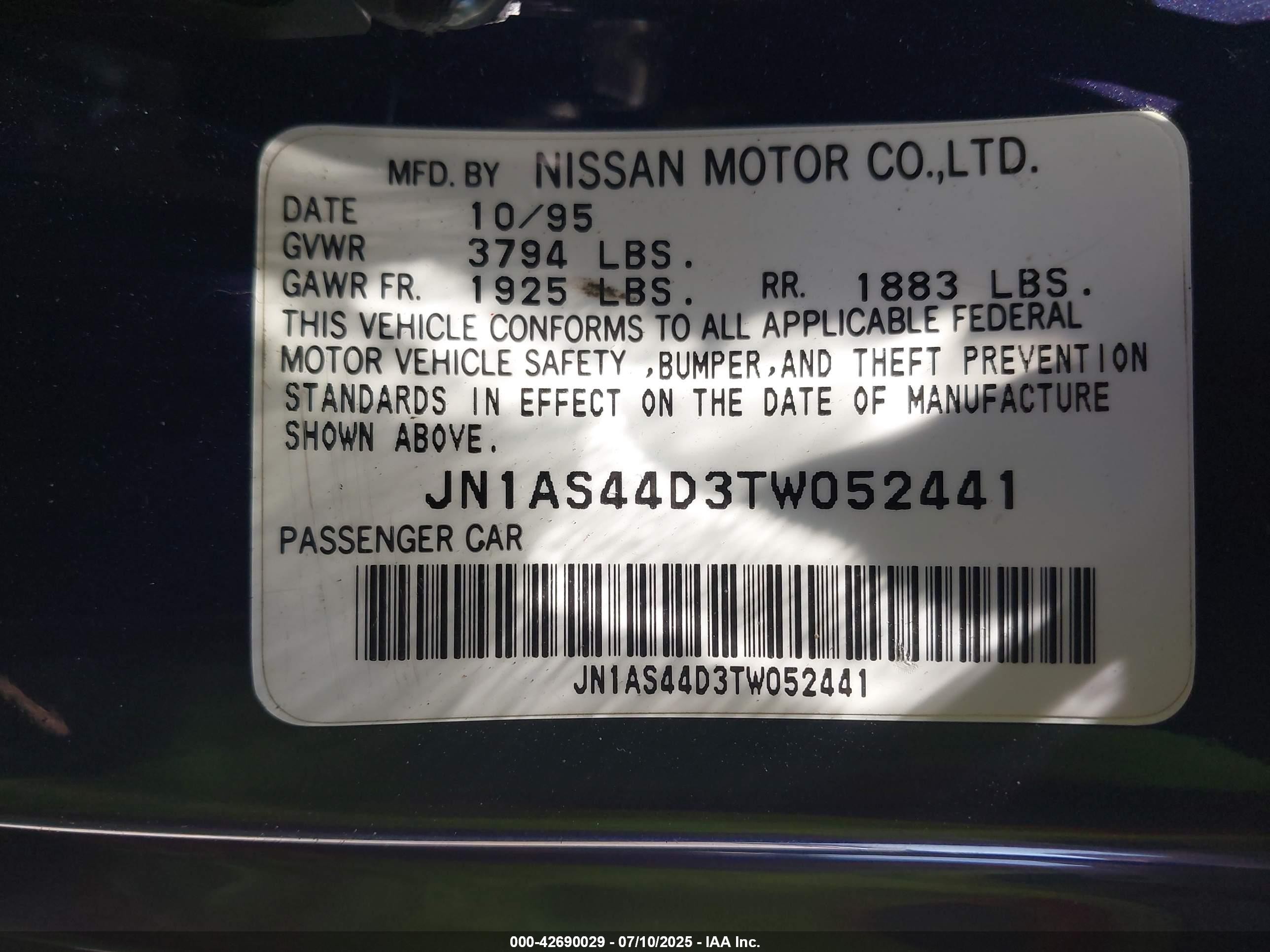 1996 Nissan 240sx Se Blue vin: JN1AS44D3TW052441