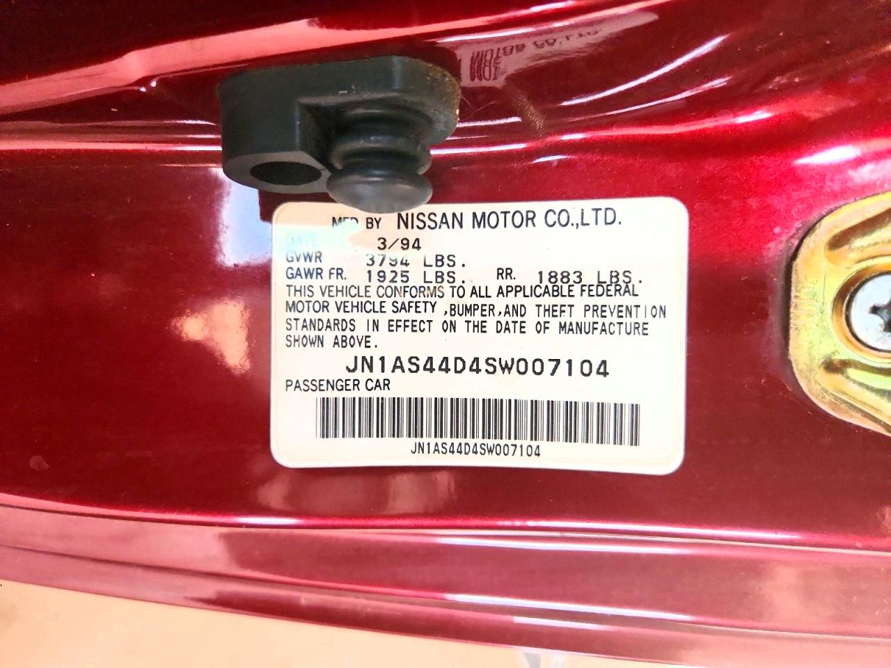 1995 Nissan 240sx Base Burgundy vin: JN1AS44D4SW007104