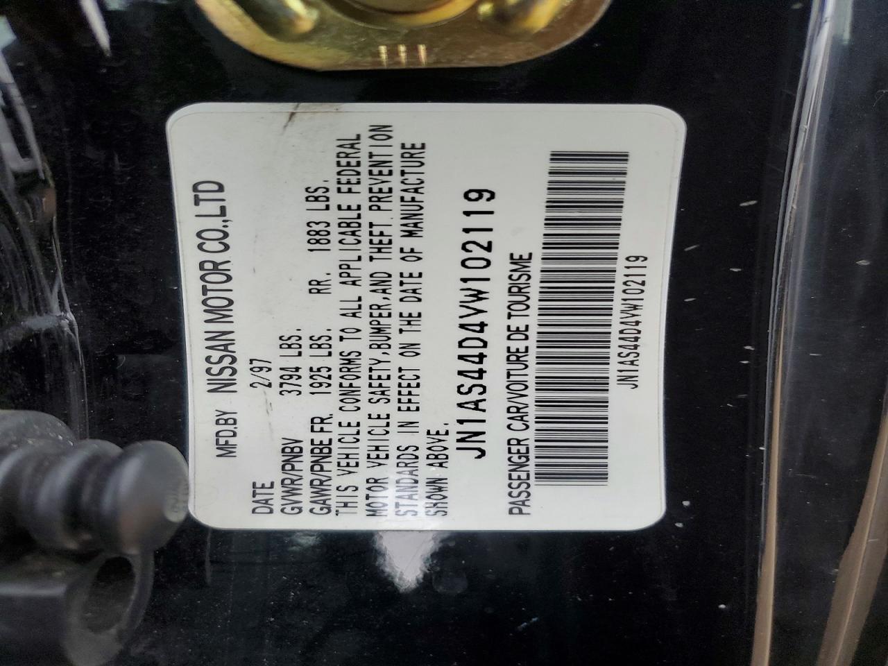 1997 Nissan 240sx Base Черный vin: JN1AS44D4VW102119