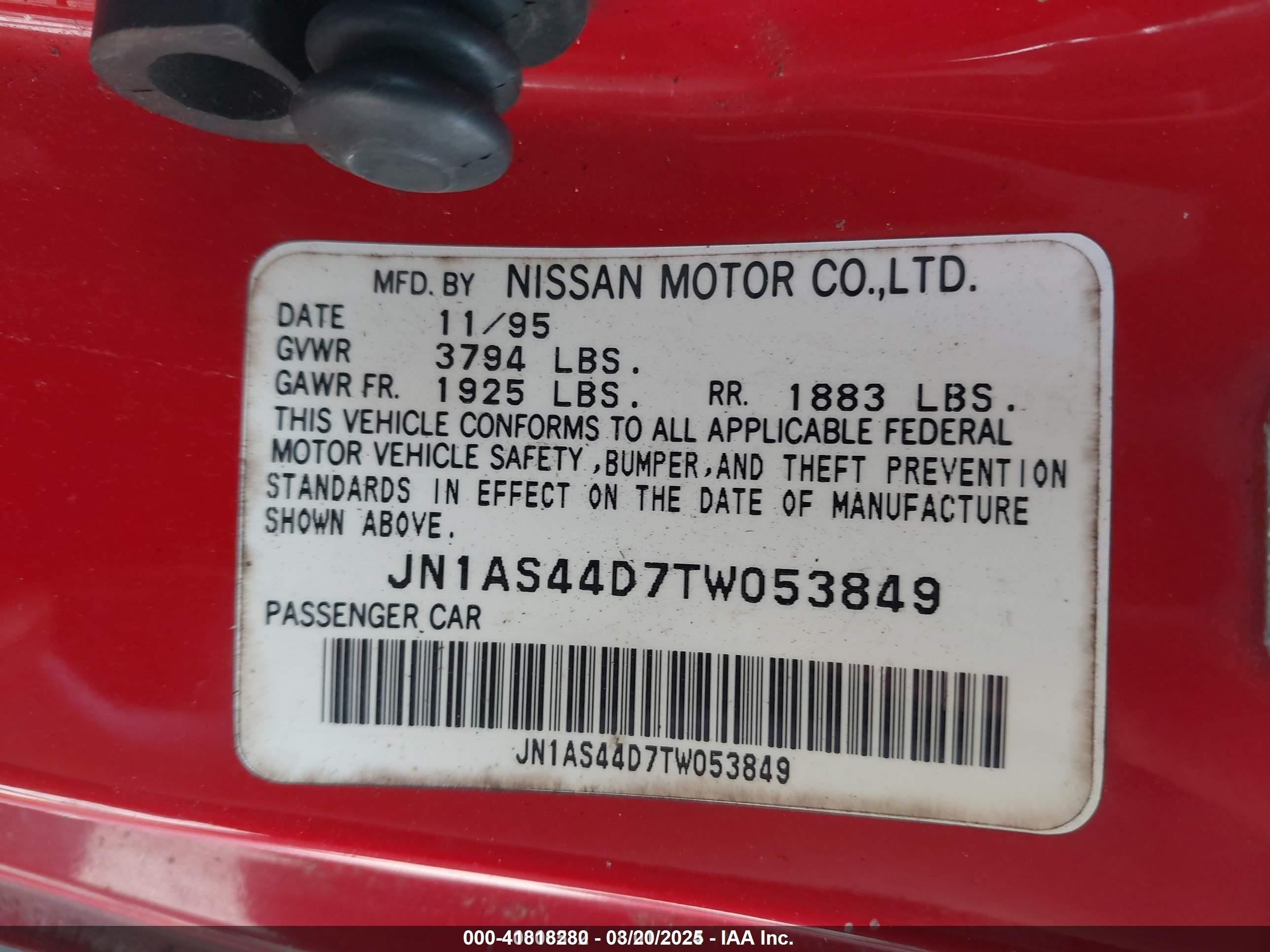 1996 Nissan 240sx Se Red vin: JN1AS44D7TW053849