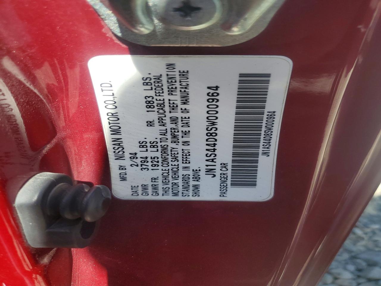 1995 Nissan 240sx Base Burgundy vin: JN1AS44D8SW000964