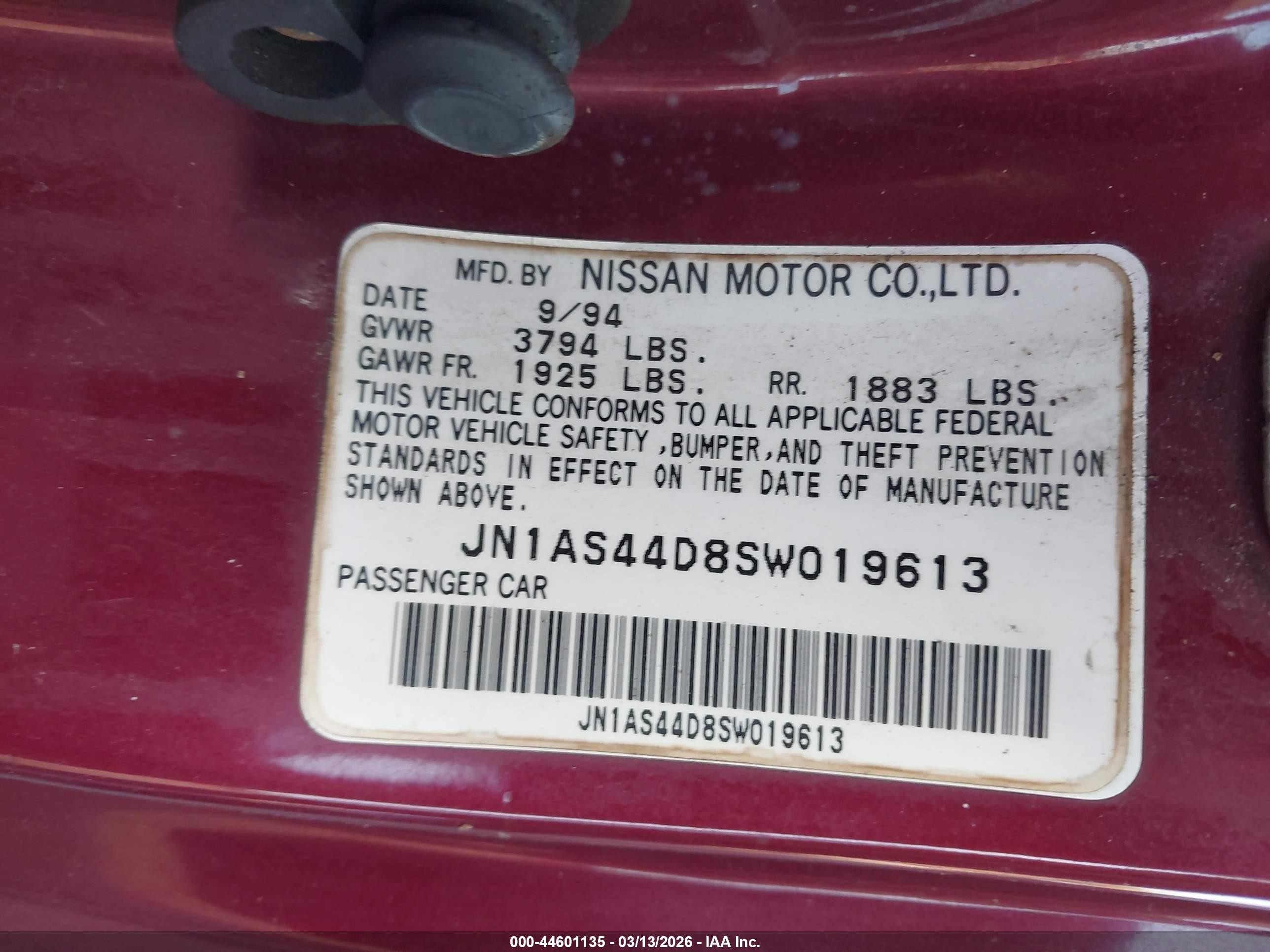 1995 Nissan 240sx Se Maroon vin: JN1AS44D8SW019613