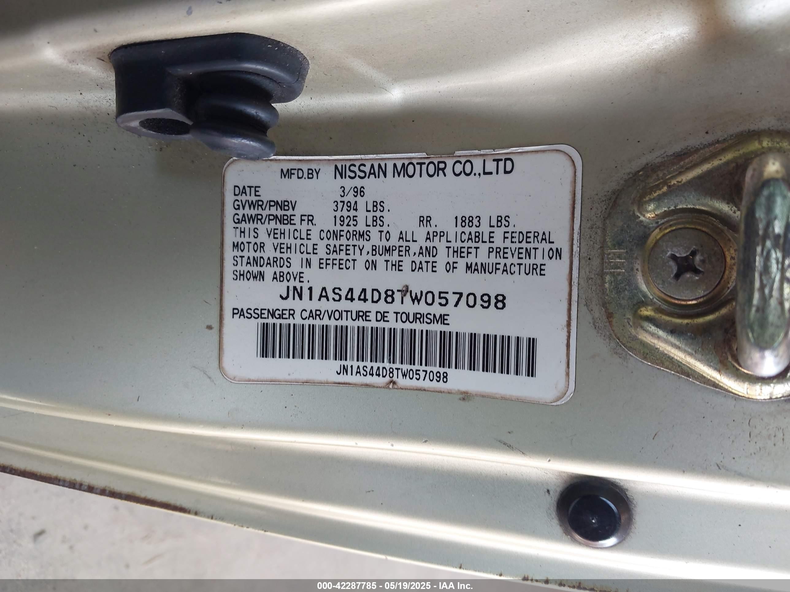 1996 Nissan 240sx Se Gold vin: JN1AS44D8TW057098