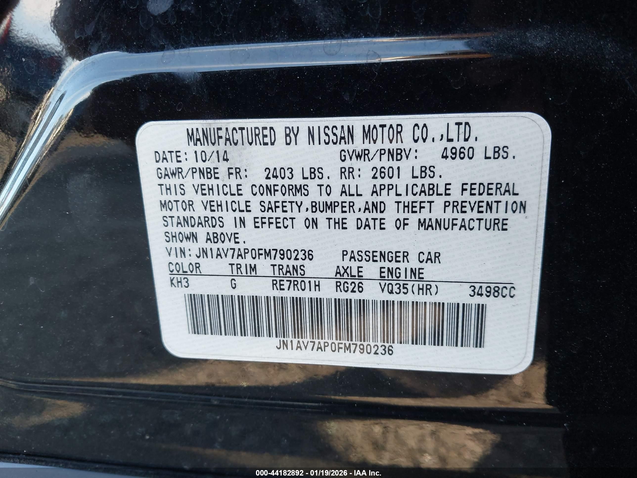 2015 Infiniti Q50 Hybrid Sport Черный vin: JN1AV7AP0FM790236