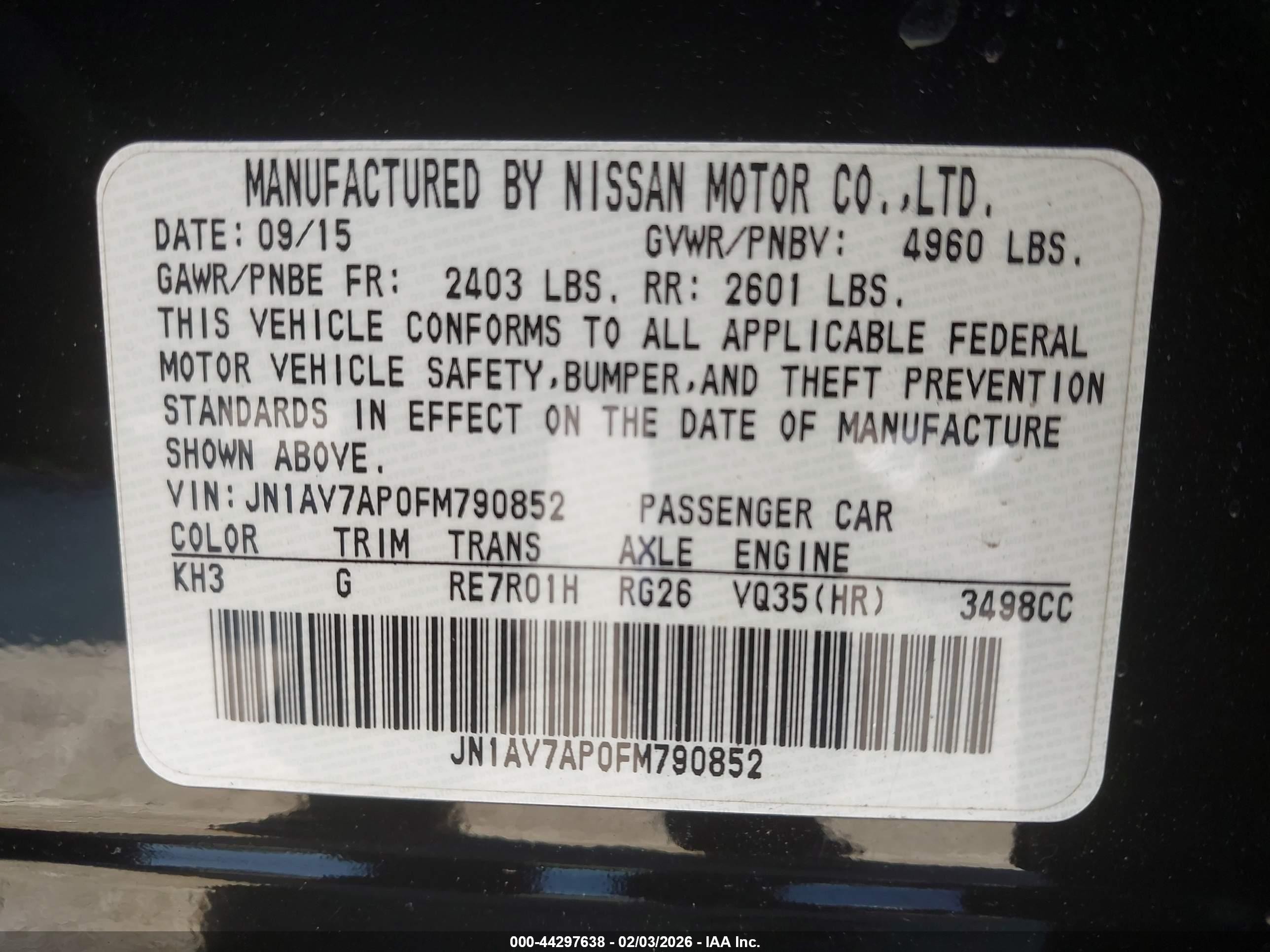 2015 Infiniti Q50 Hybrid Sport Black vin: JN1AV7AP0FM790852