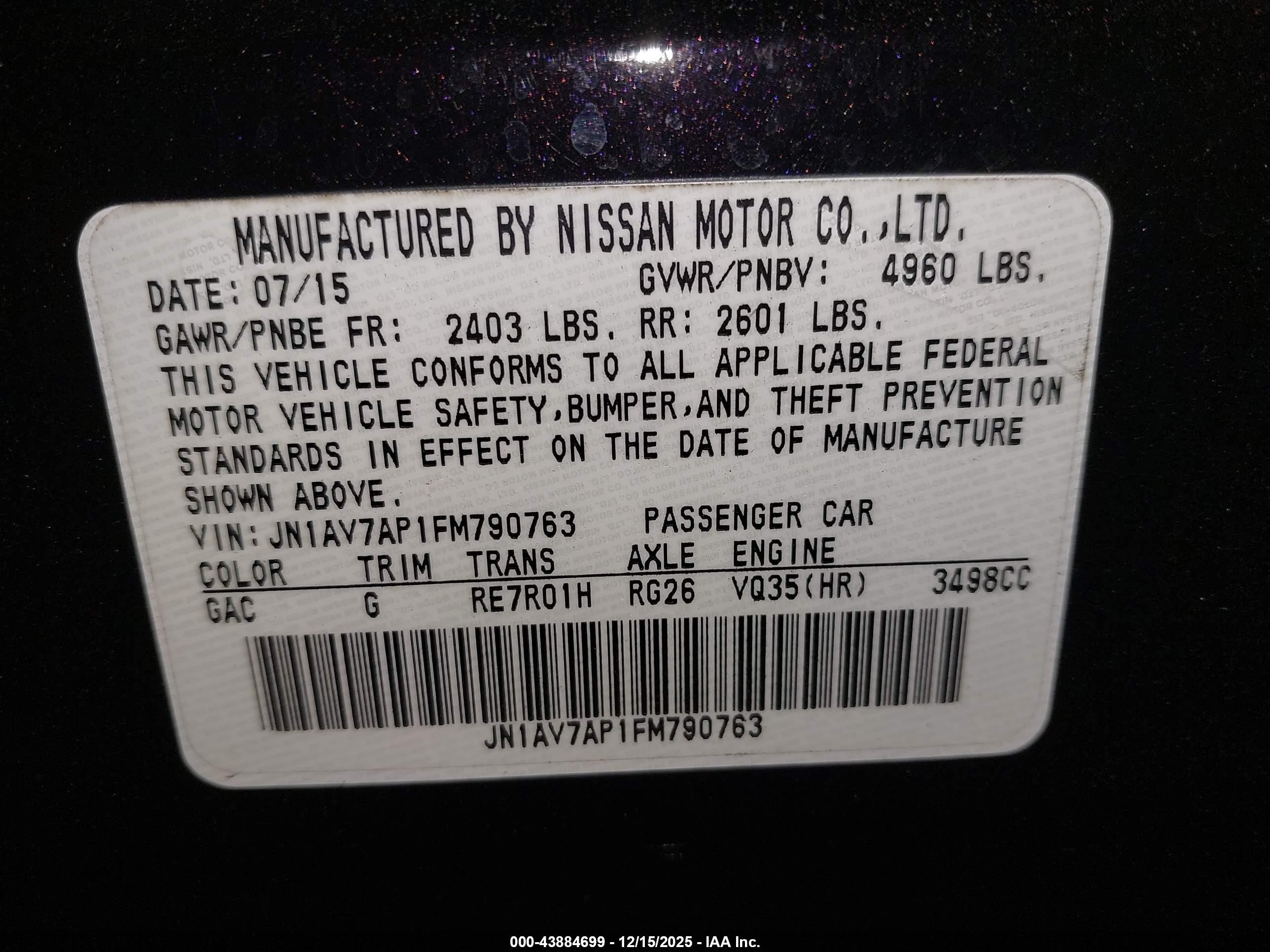 2015 Infiniti Q50 Hybrid Sport Purple vin: JN1AV7AP1FM790763