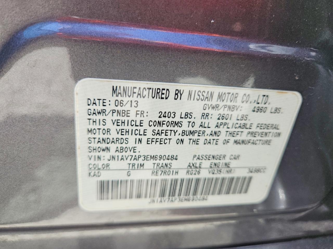 2014 Infiniti Q50 Hybrid Premium Gray vin: JN1AV7AP3EM690484