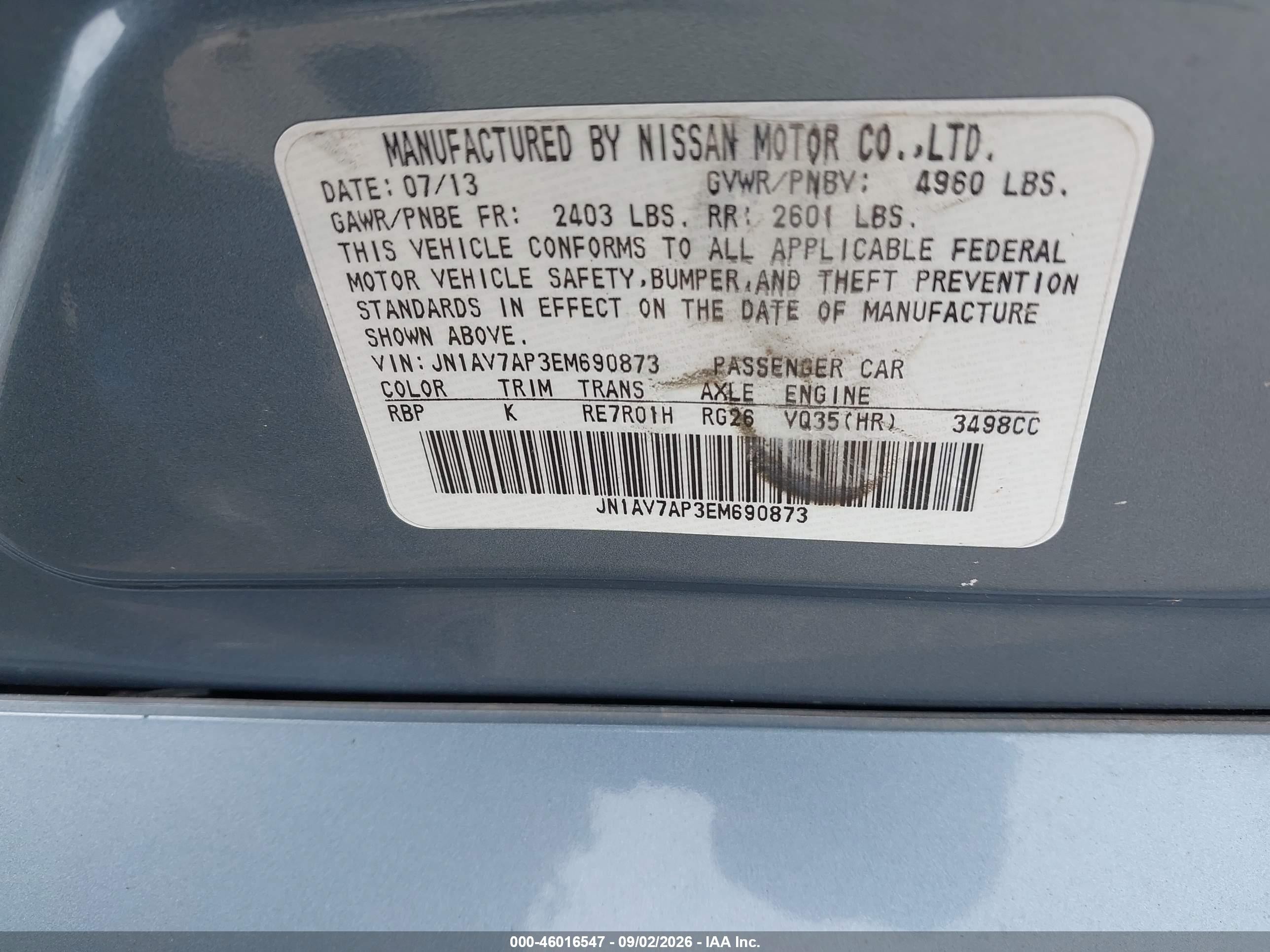 2014 Infiniti Q50 Hybrid Sport Light Blue vin: JN1AV7AP3EM690873