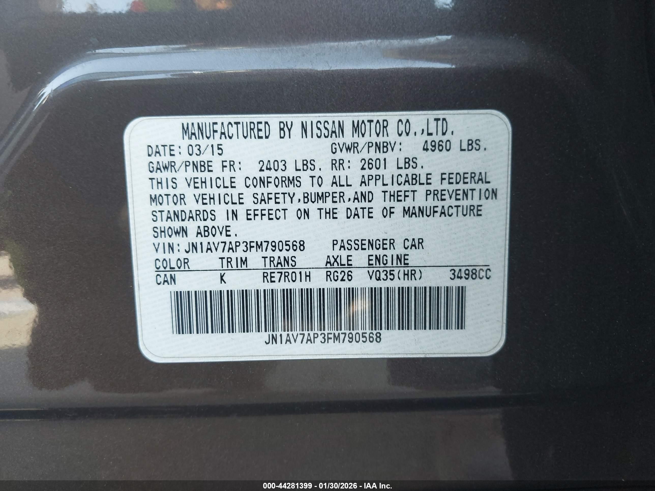 2015 Infiniti Q50 Hybrid Premium Black vin: JN1AV7AP3FM790568