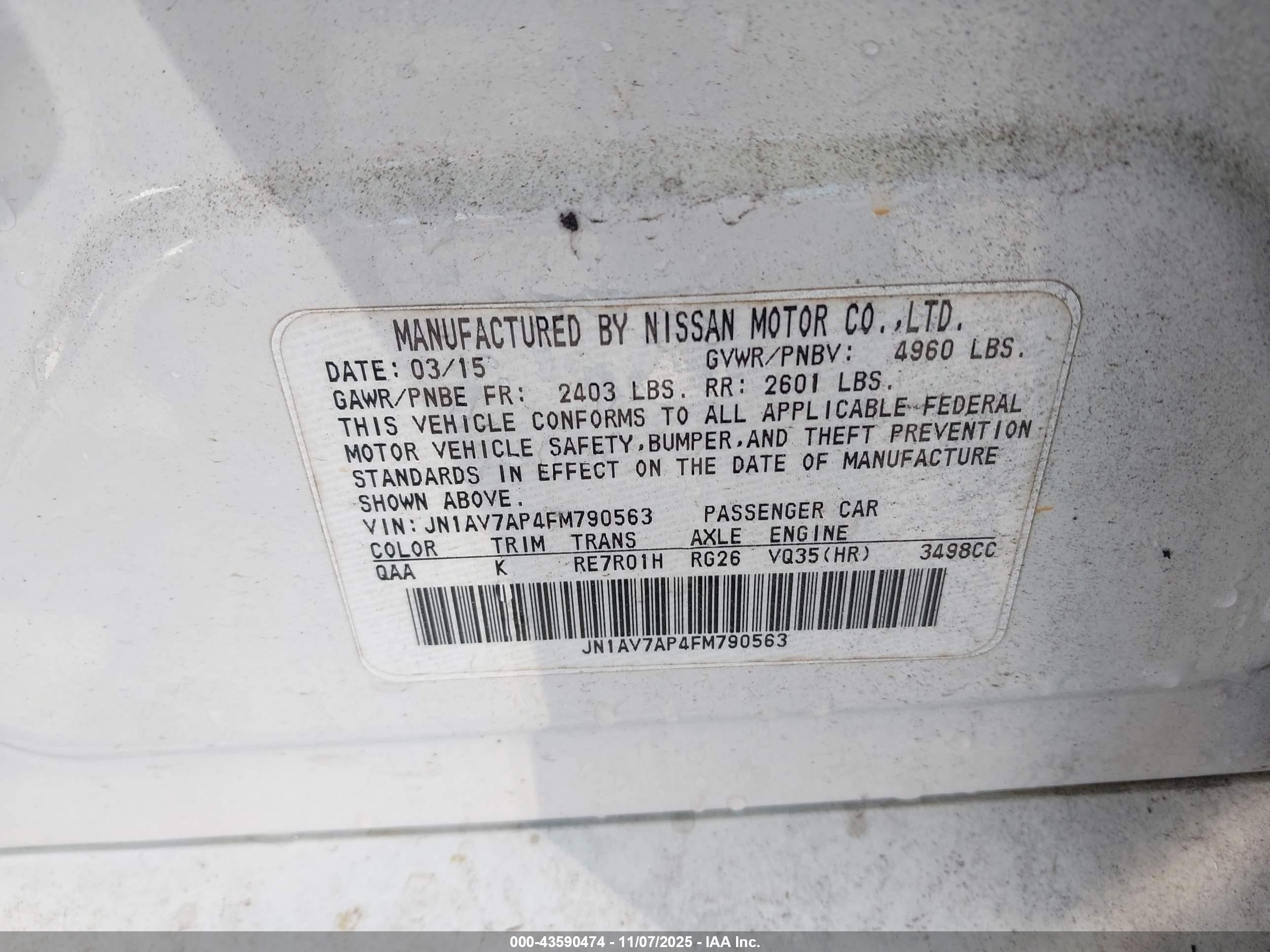 2015 Infiniti Q50 Hybrid Premium Белый vin: JN1AV7AP4FM790563