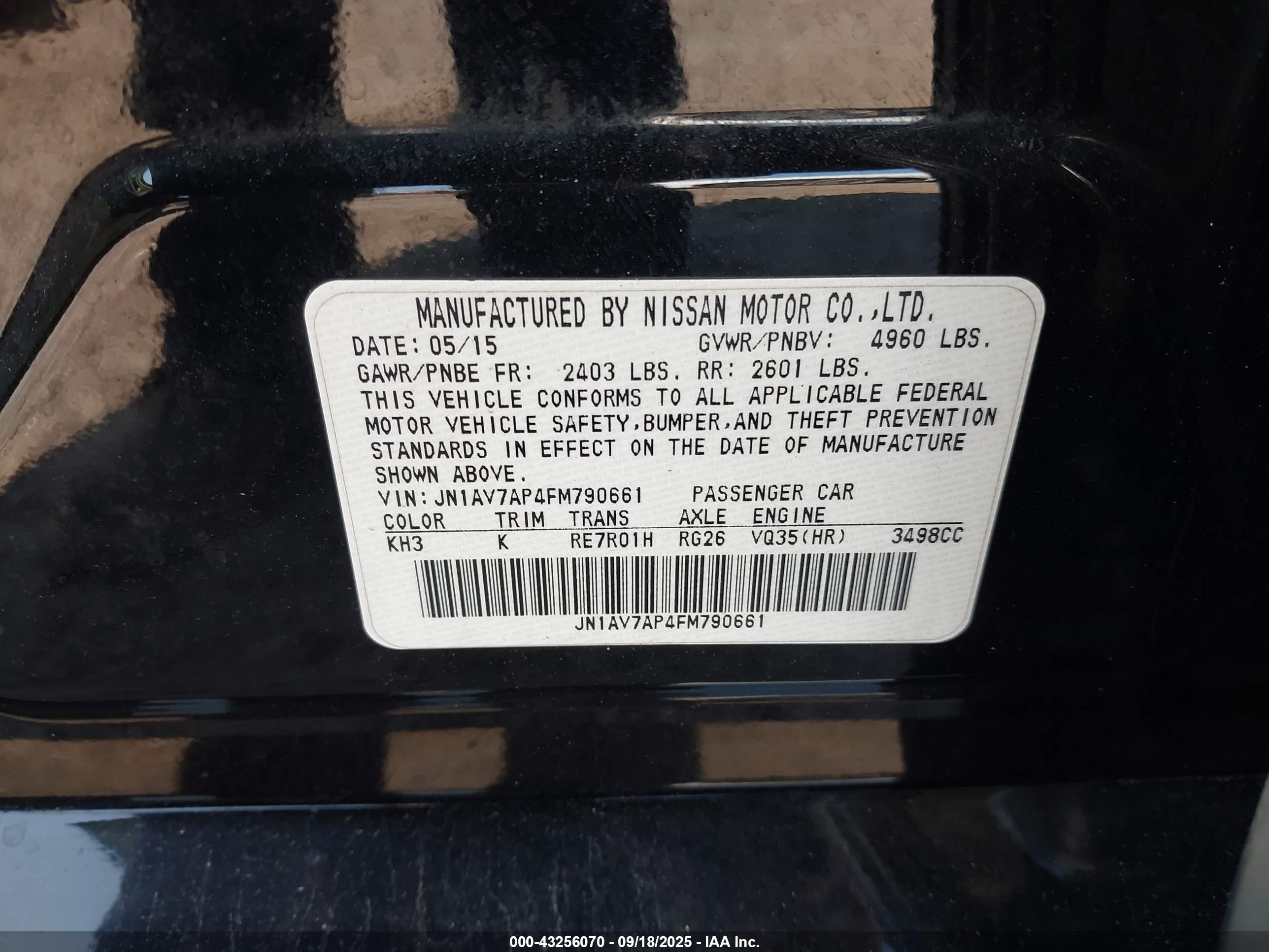 2015 Infiniti Q50 Hybrid Sport Black vin: JN1AV7AP4FM790661