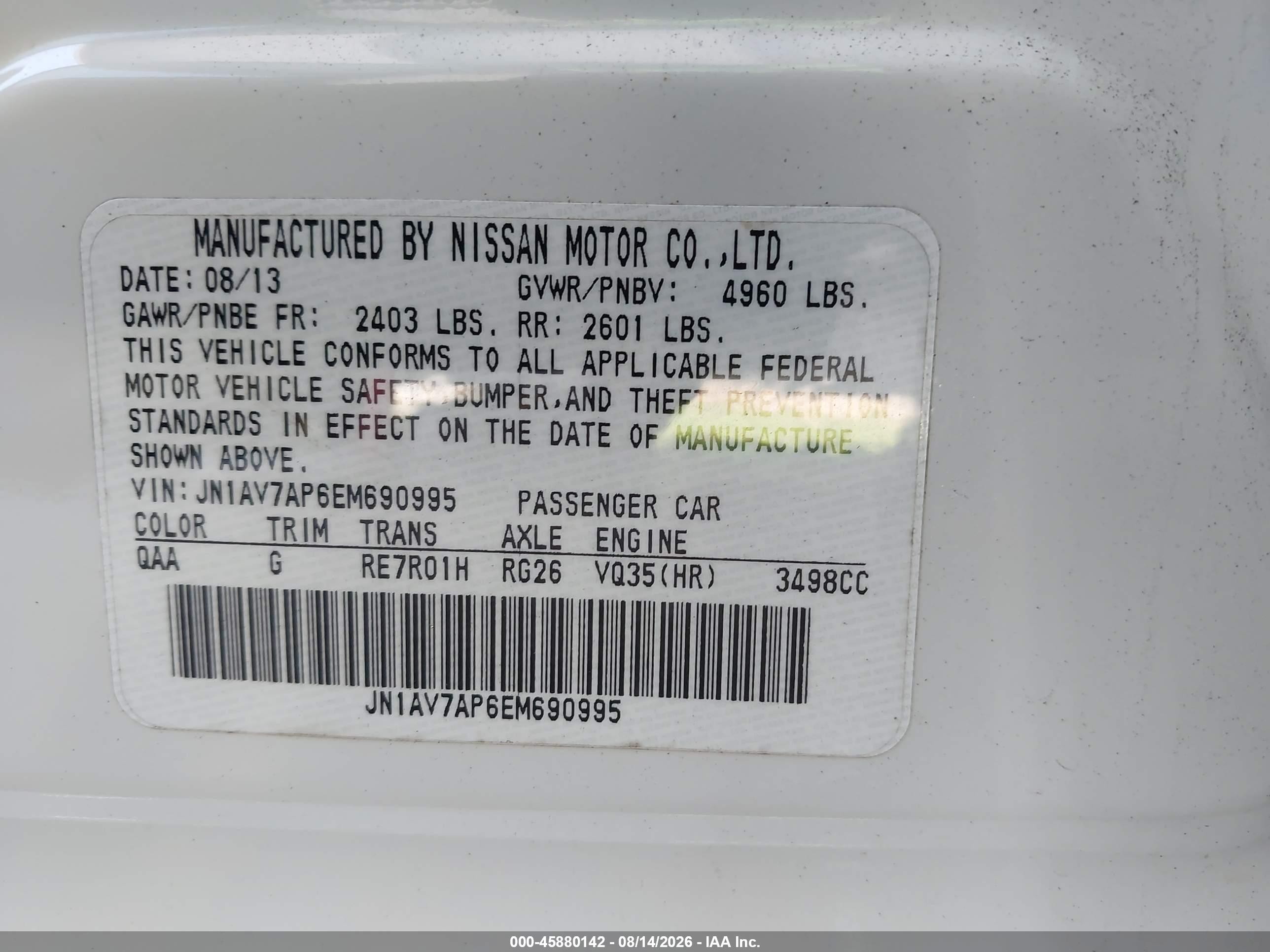 2014 Infiniti Q50 Hybrid Premium White vin: JN1AV7AP6EM690995