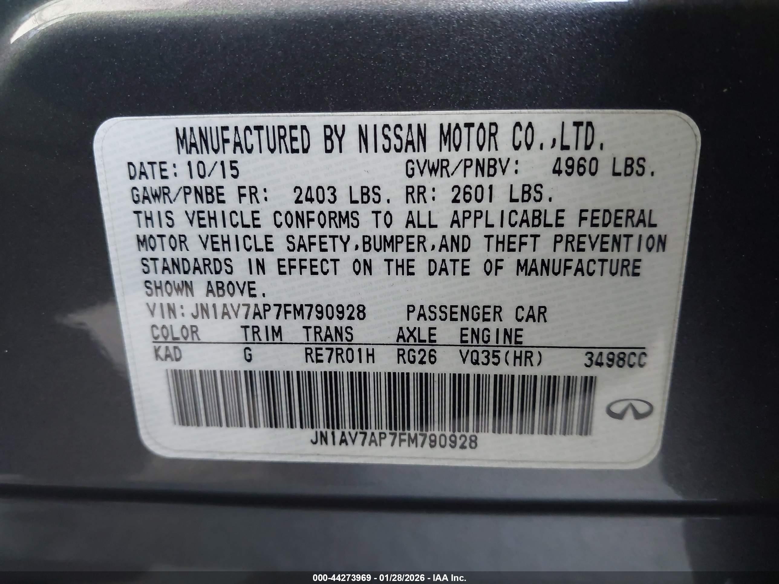 2015 Infiniti Q50 Hybrid Premium Gray vin: JN1AV7AP7FM790928