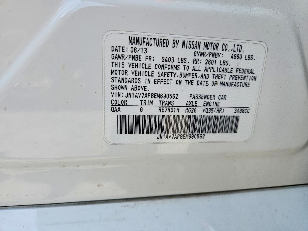 2014 Infiniti Q50 Hybrid Premium White vin: JN1AV7AP8EM690562