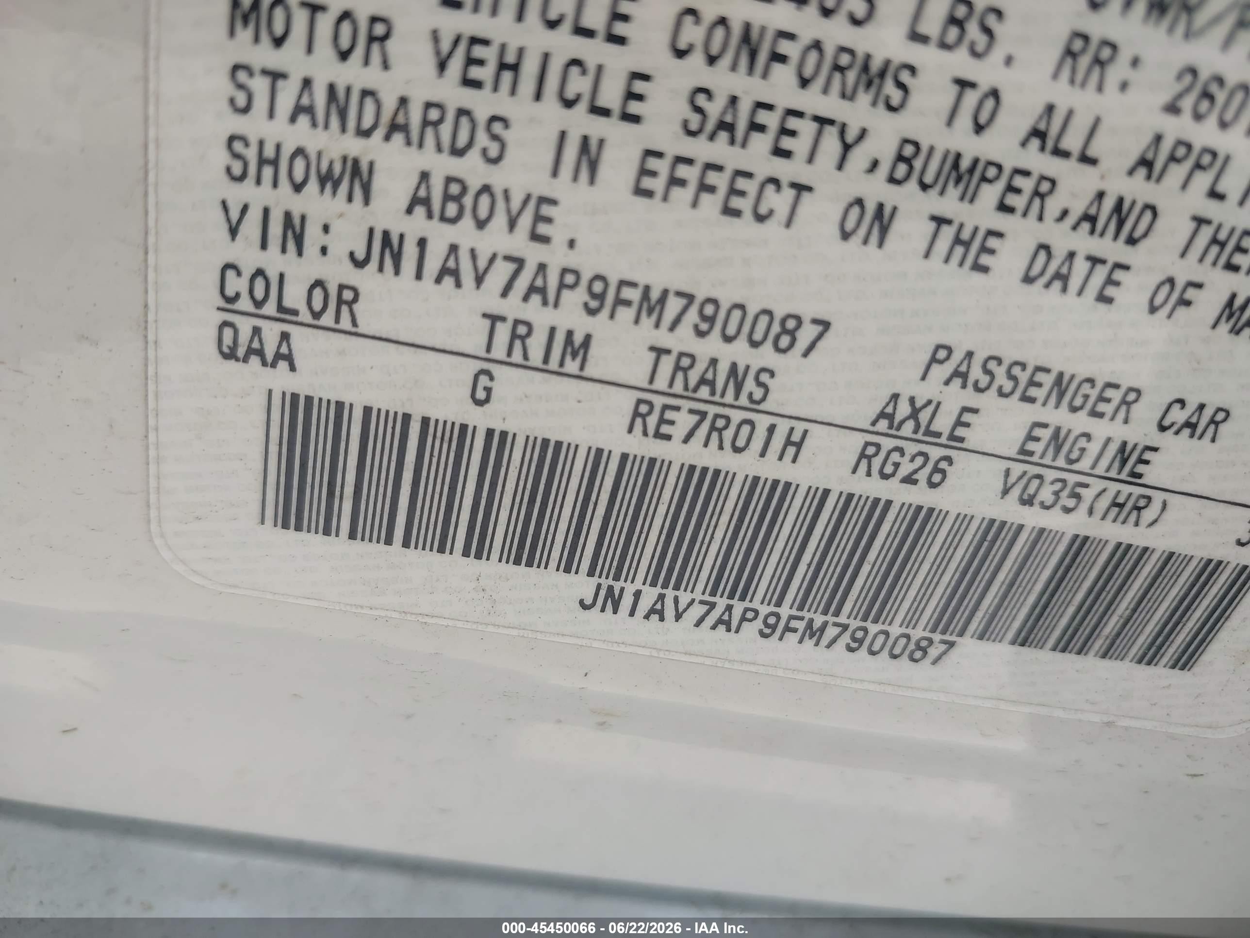 2015 Infiniti Q50 Hybrid Sport White vin: JN1AV7AP9FM790087