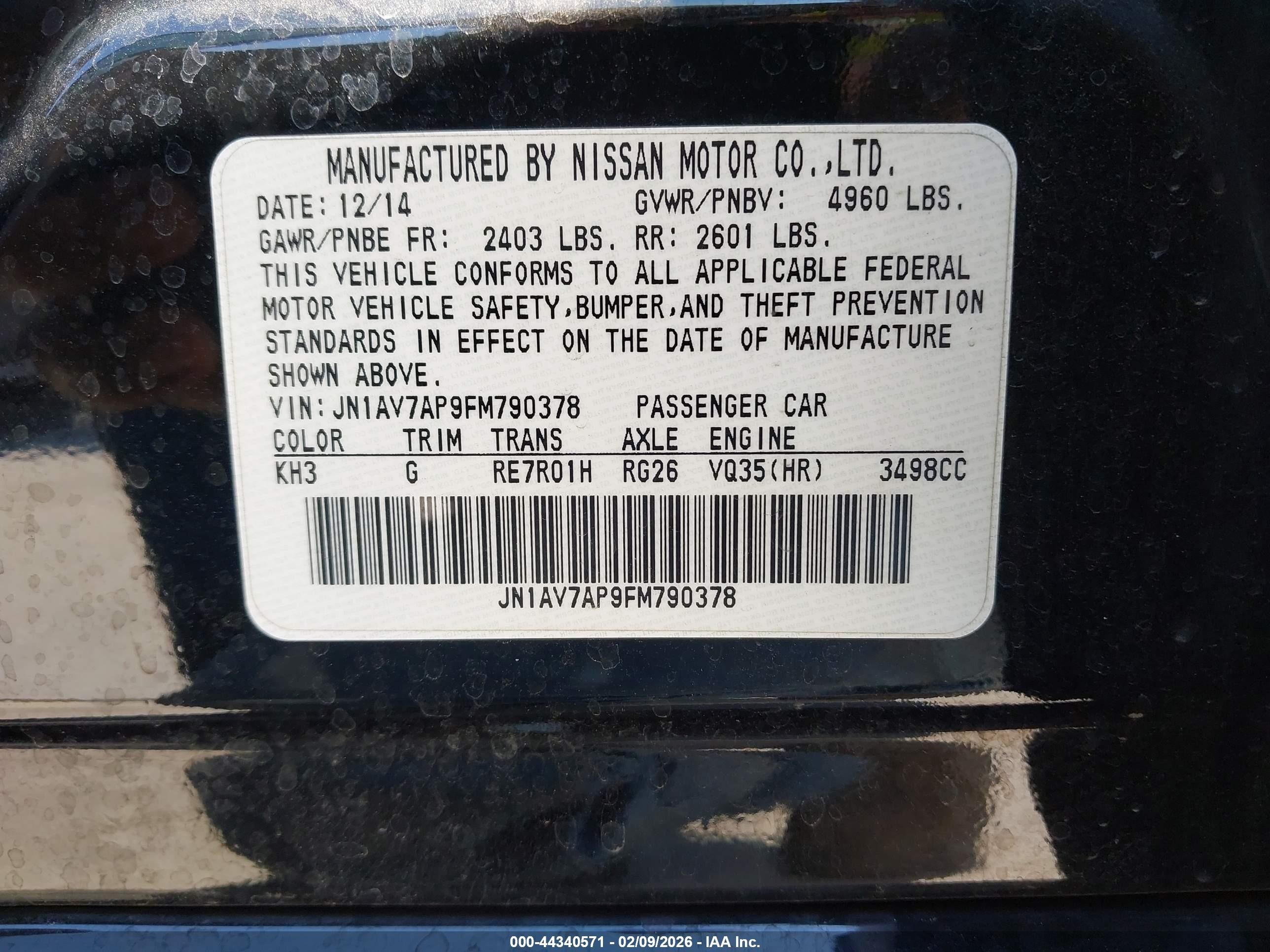 2015 Infiniti Q50 Hybrid Premium Black vin: JN1AV7AP9FM790378