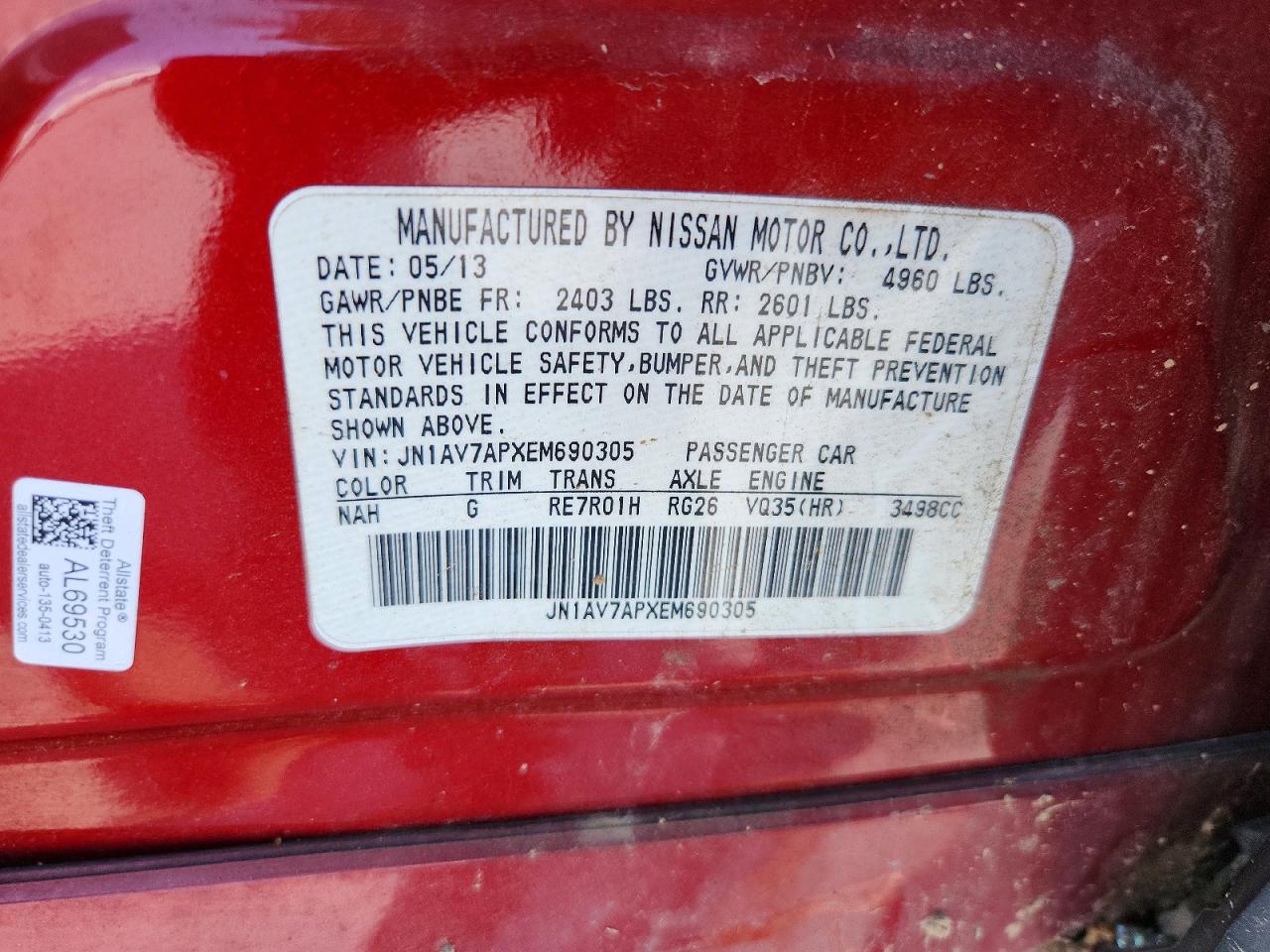 2014 Infiniti Q50 Hybrid Premium Red vin: JN1AV7APXEM690305