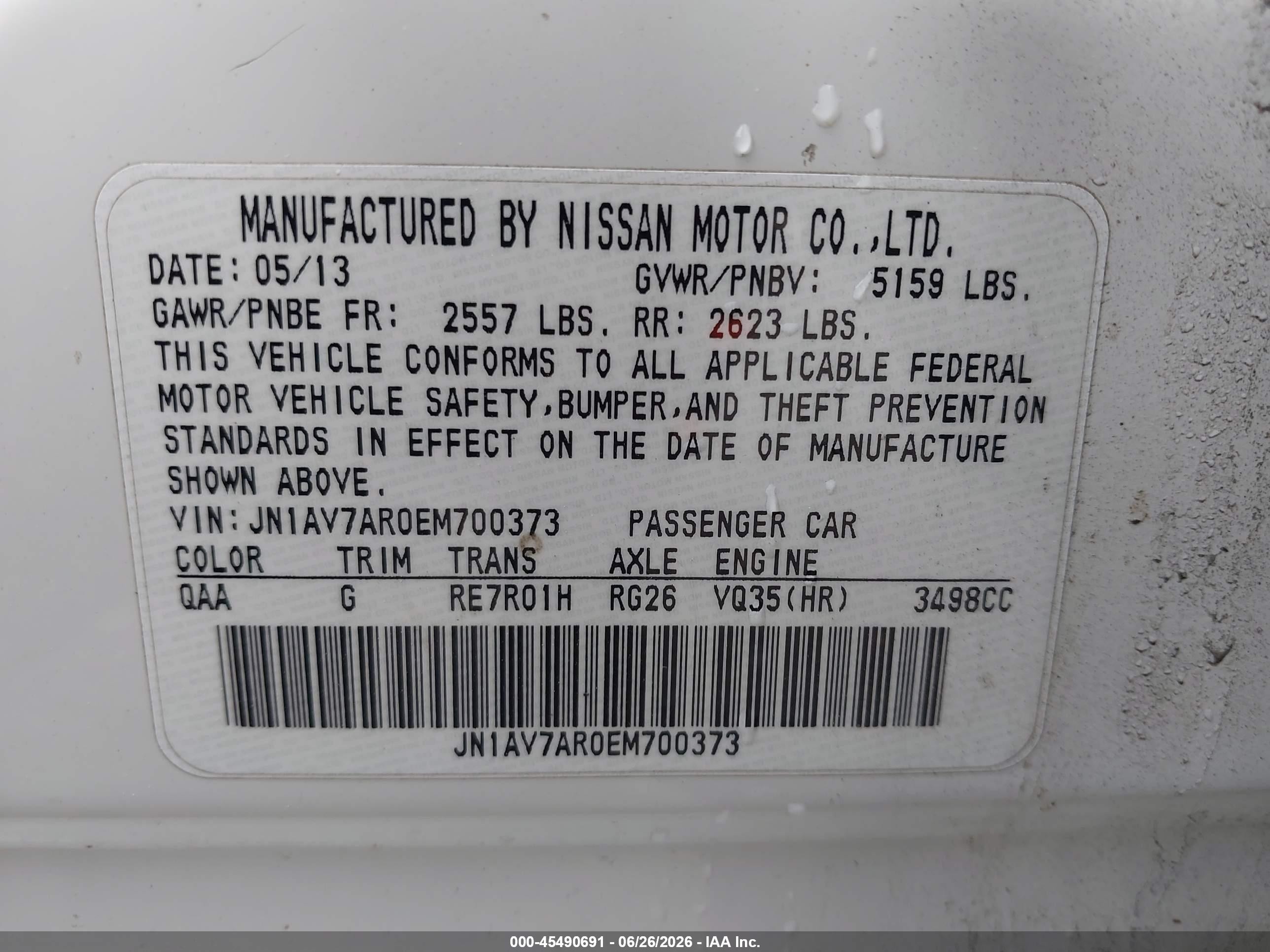 2014 Infiniti Q50 Hybrid Premium White vin: JN1AV7AR0EM700373