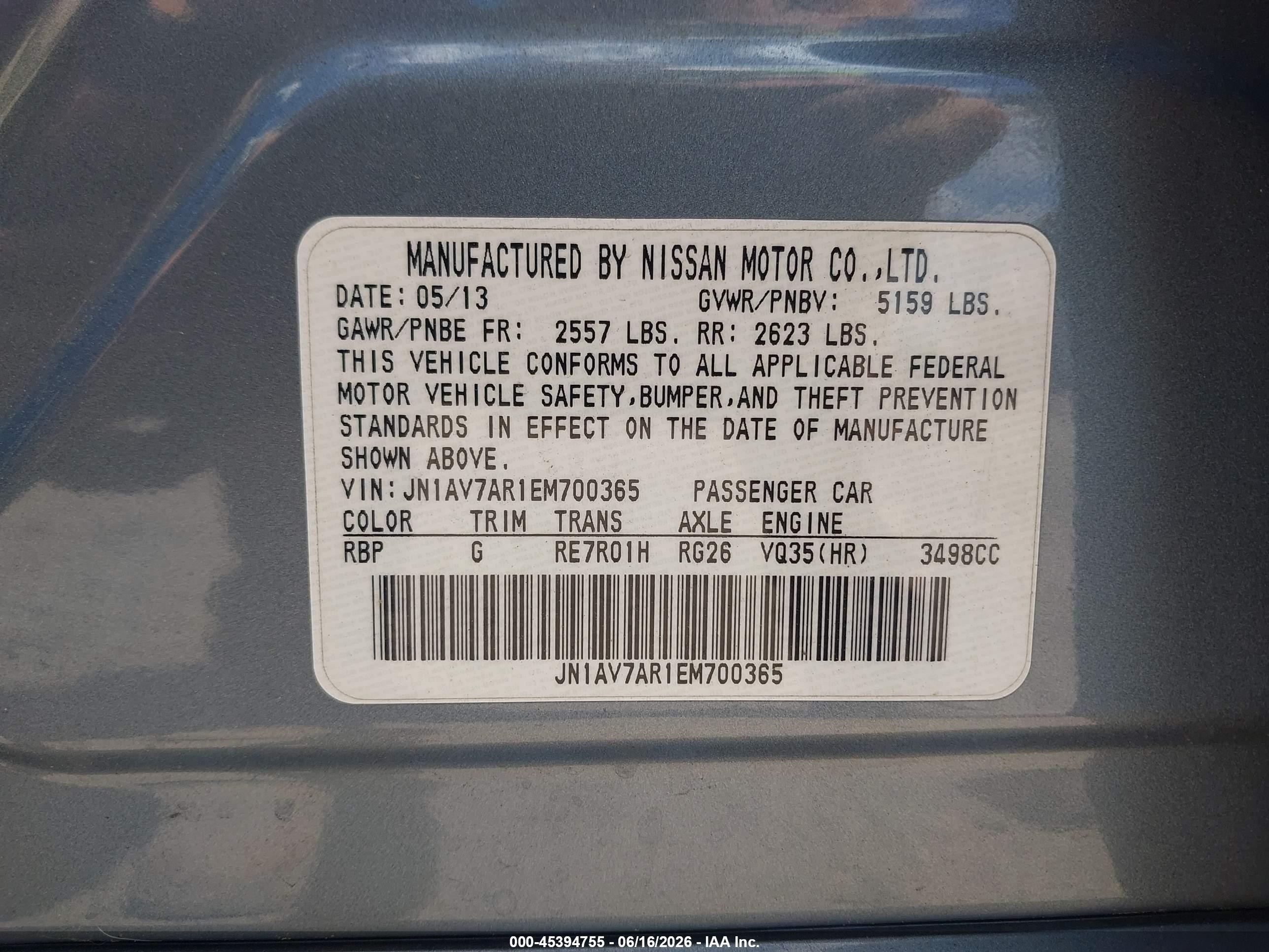 2014 Infiniti Q50 Hybrid Sport Gray vin: JN1AV7AR1EM700365