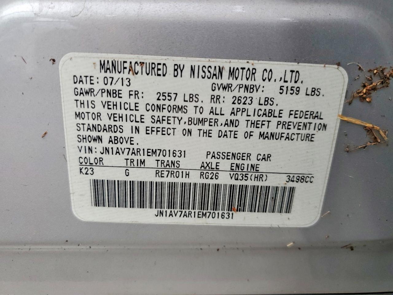 2014 Infiniti Q50 Hybrid Premium Silver vin: JN1AV7AR1EM701631
