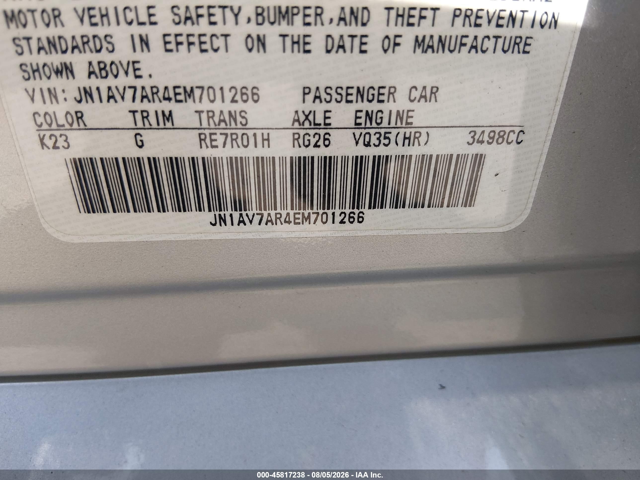 2014 Infiniti Q50 Hybrid Premium Silver vin: JN1AV7AR4EM701266