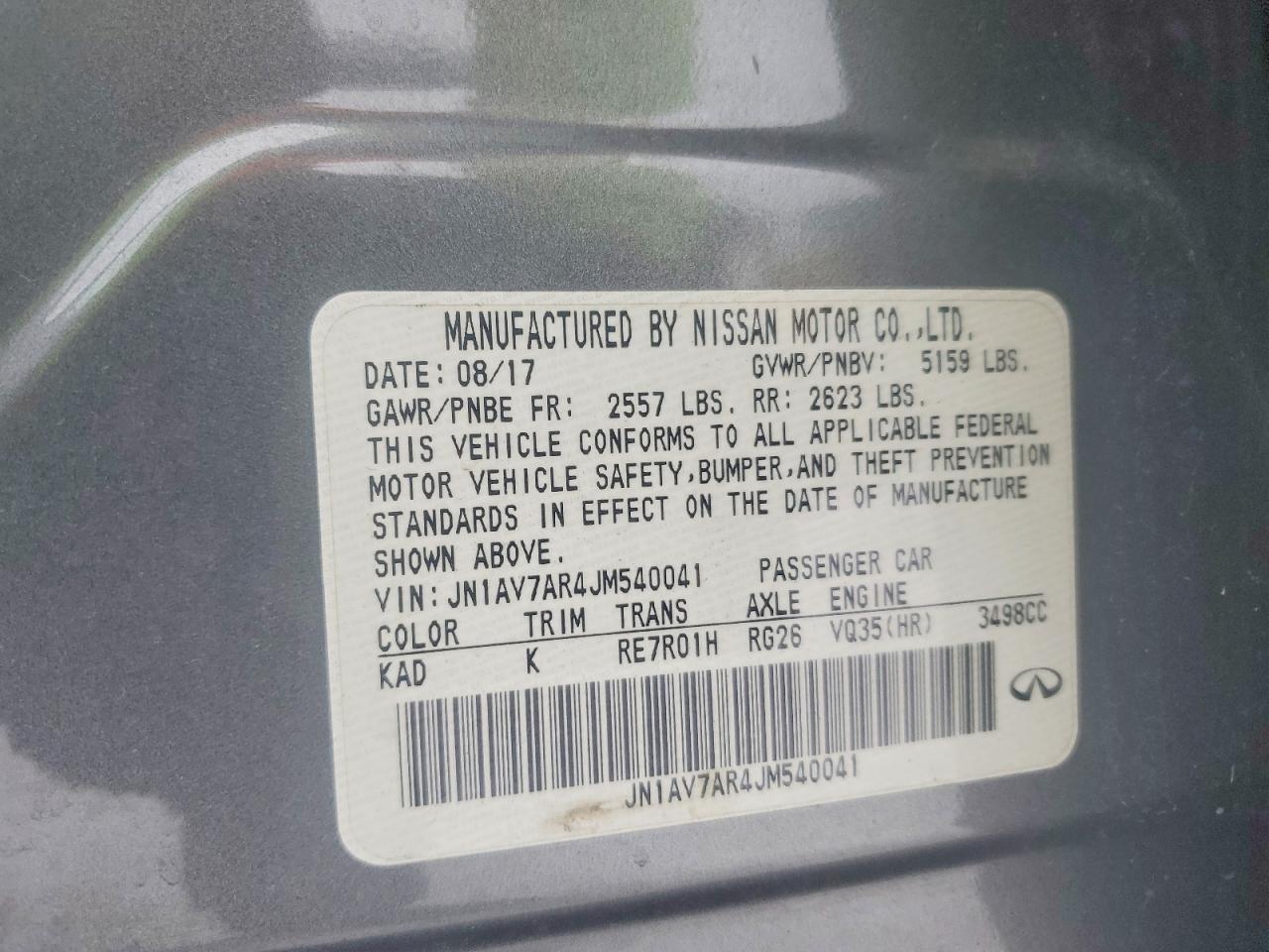 2018 Infiniti Q50 Hybrid Luxe Gray vin: JN1AV7AR4JM540041