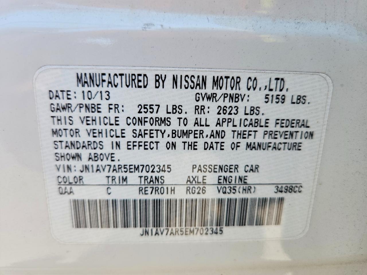 2014 Infiniti Q50 Hybrid Premium White vin: JN1AV7AR5EM702345