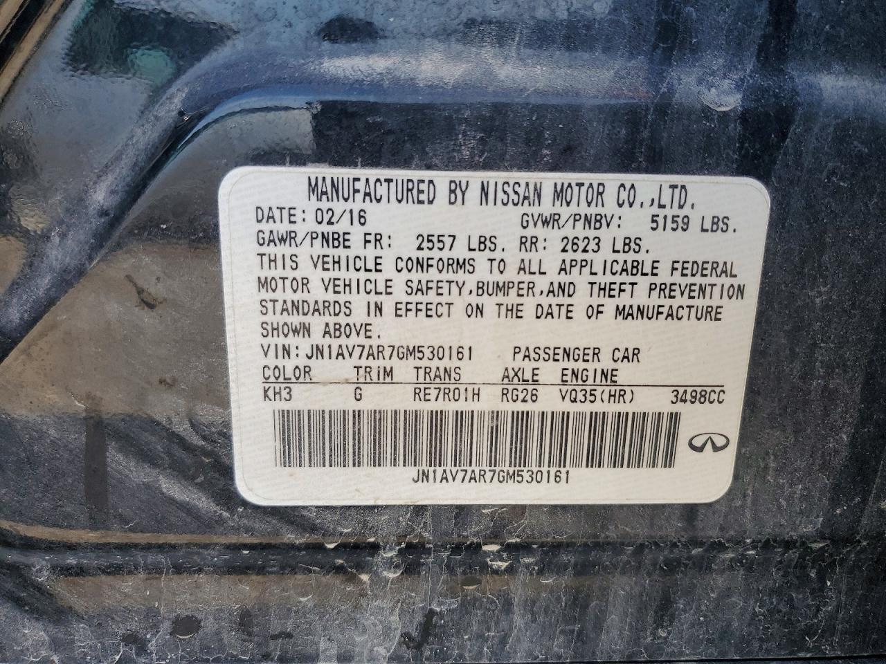 2016 Infiniti Q50 Hybrid Черный vin: JN1AV7AR7GM530161
