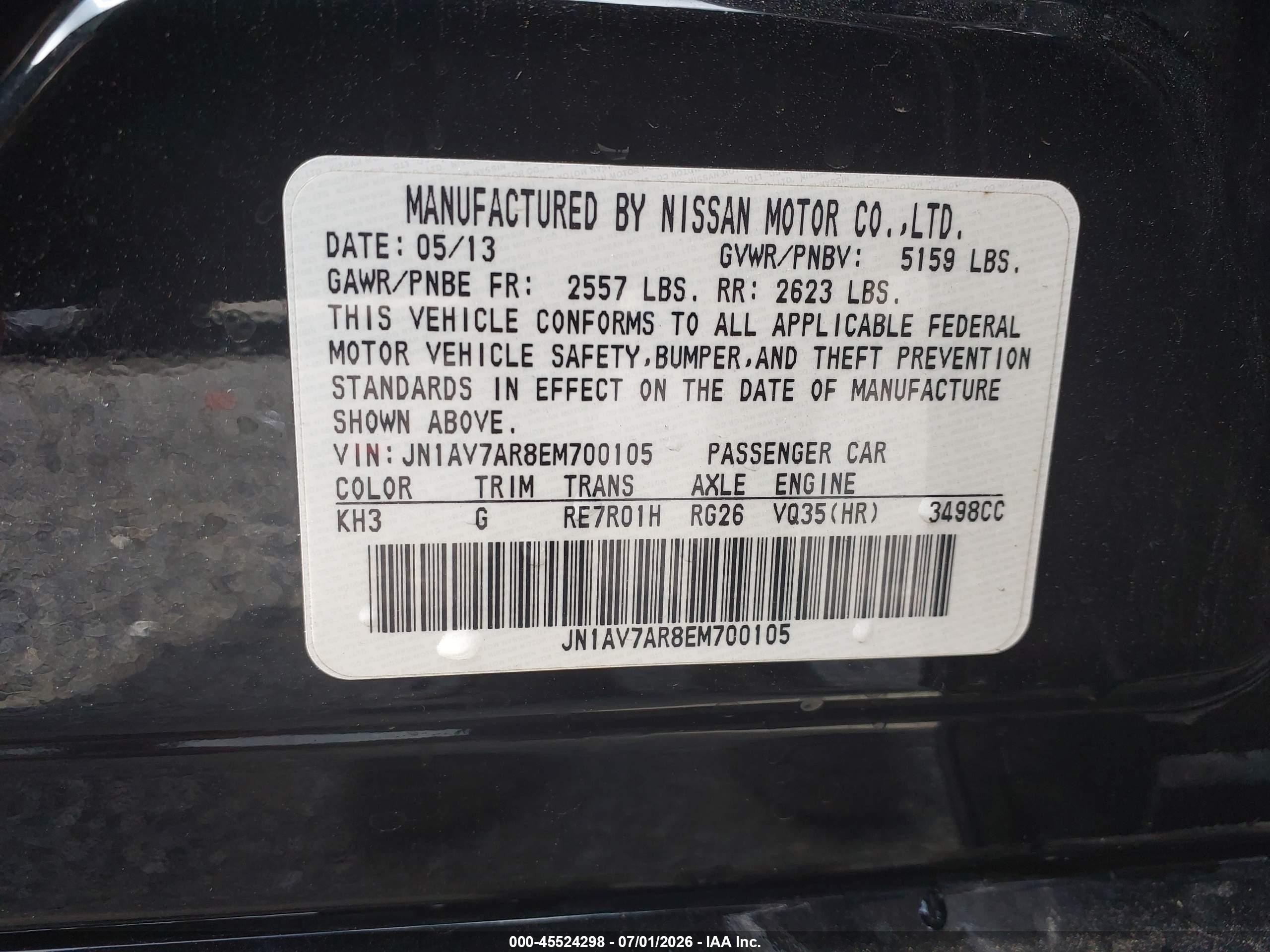 2014 Infiniti Q50 Hybrid Sport Black vin: JN1AV7AR8EM700105