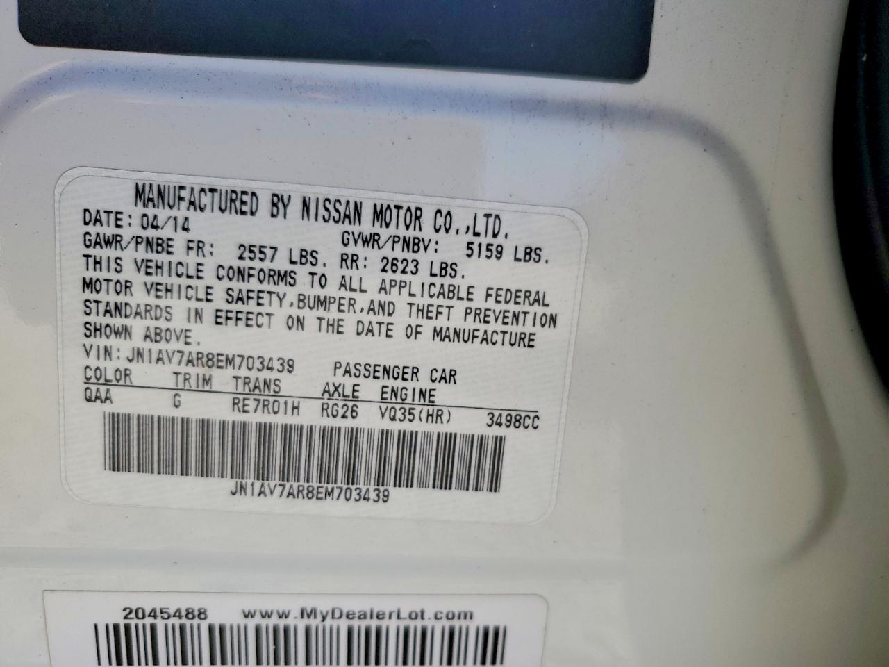 2014 Infiniti Q50 Hybrid Sport Белый vin: JN1AV7AR8EM703439