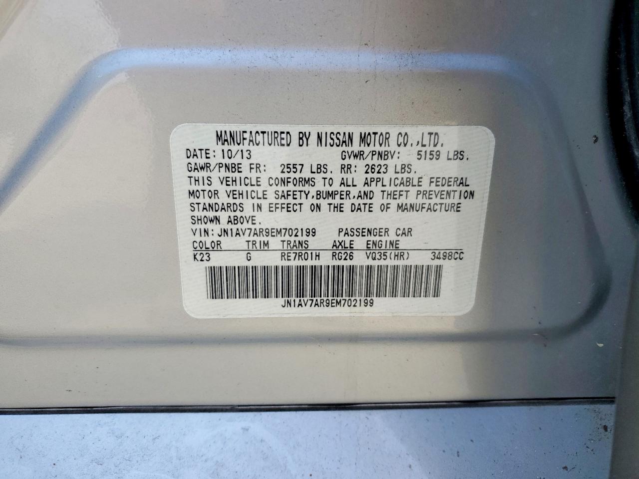 2014 Infiniti Q50 Hybrid Premium Silver vin: JN1AV7AR9EM702199