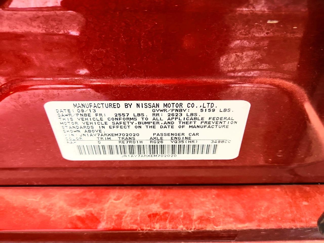 2014 Infiniti Q50 Hybrid Premium Red vin: JN1AV7ARXEM702020