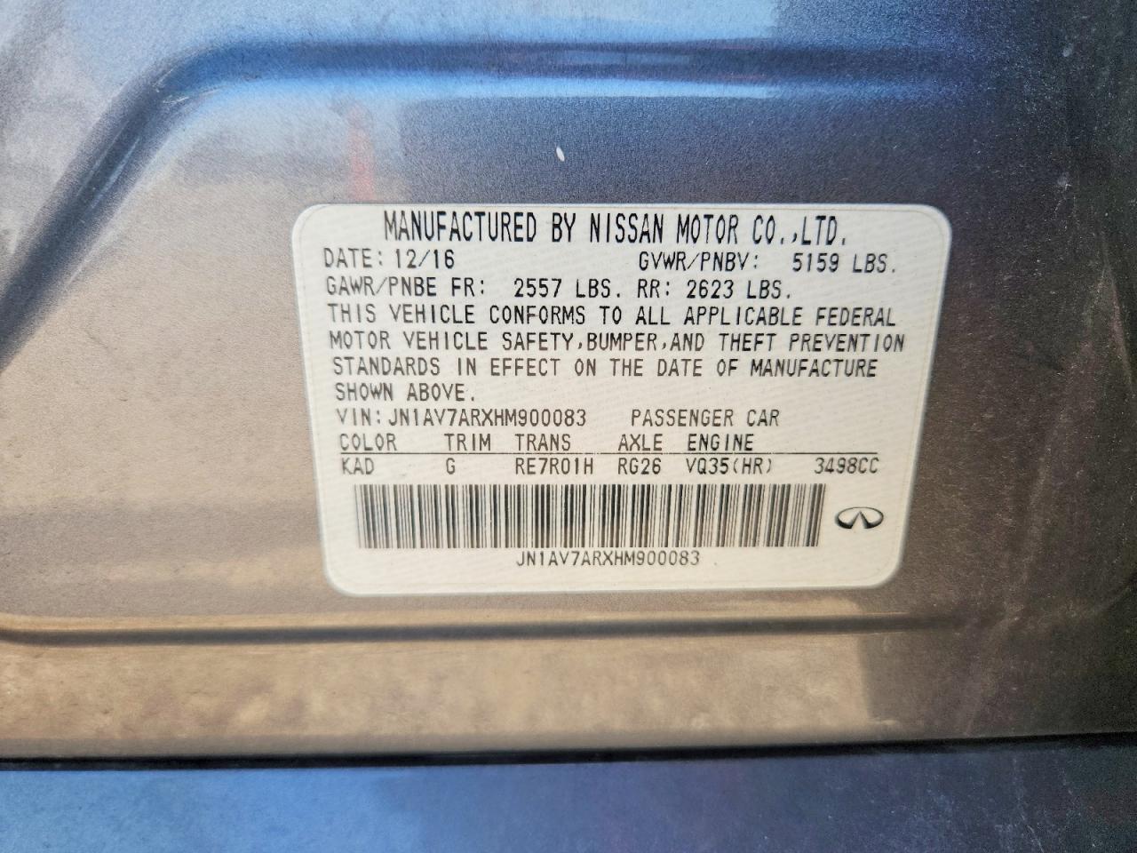 2017 Infiniti Q50 Hybrid Gray vin: JN1AV7ARXHM900083
