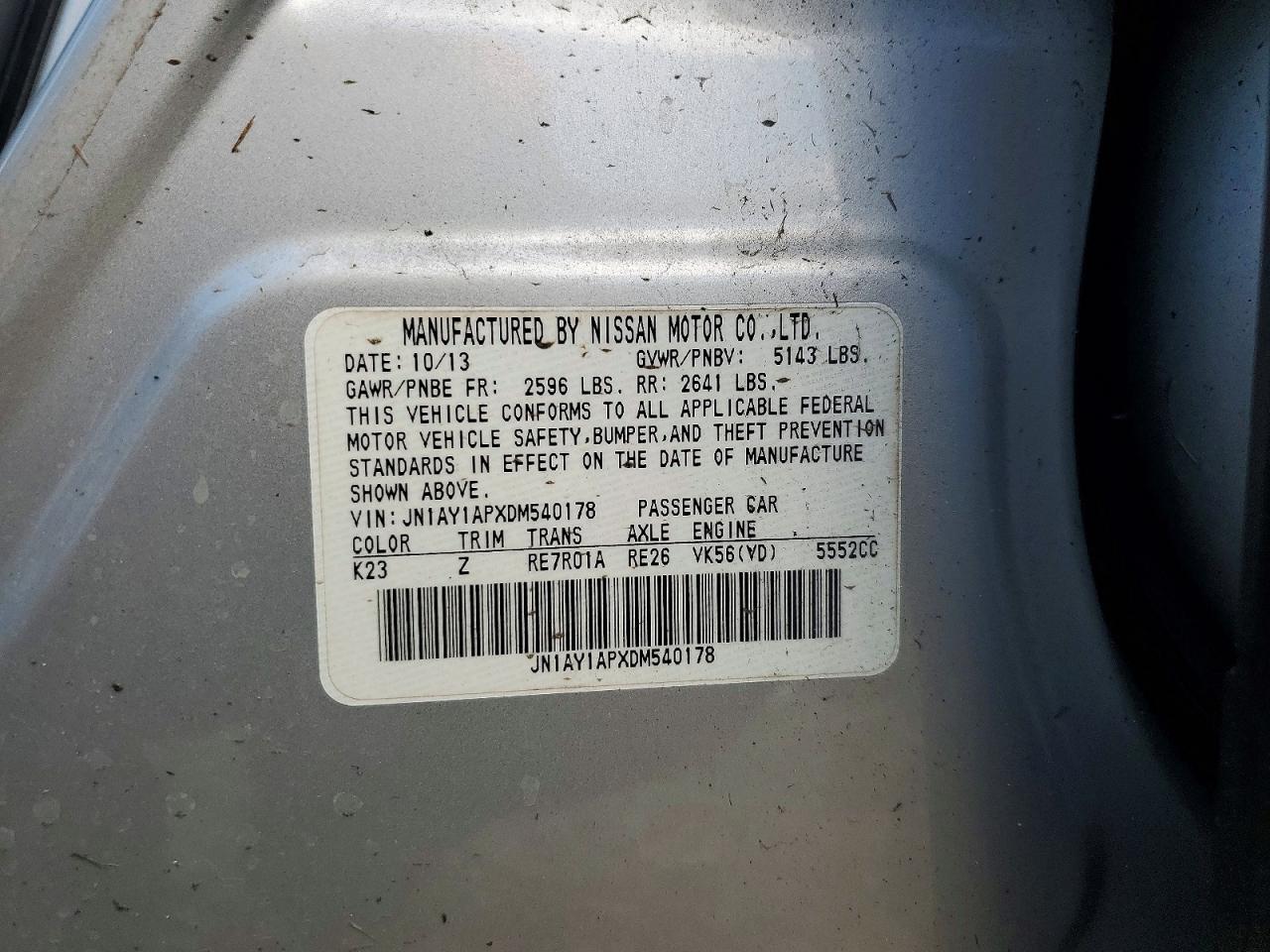 2013 Infiniti M56 Base Silver vin: JN1AY1APXDM540178