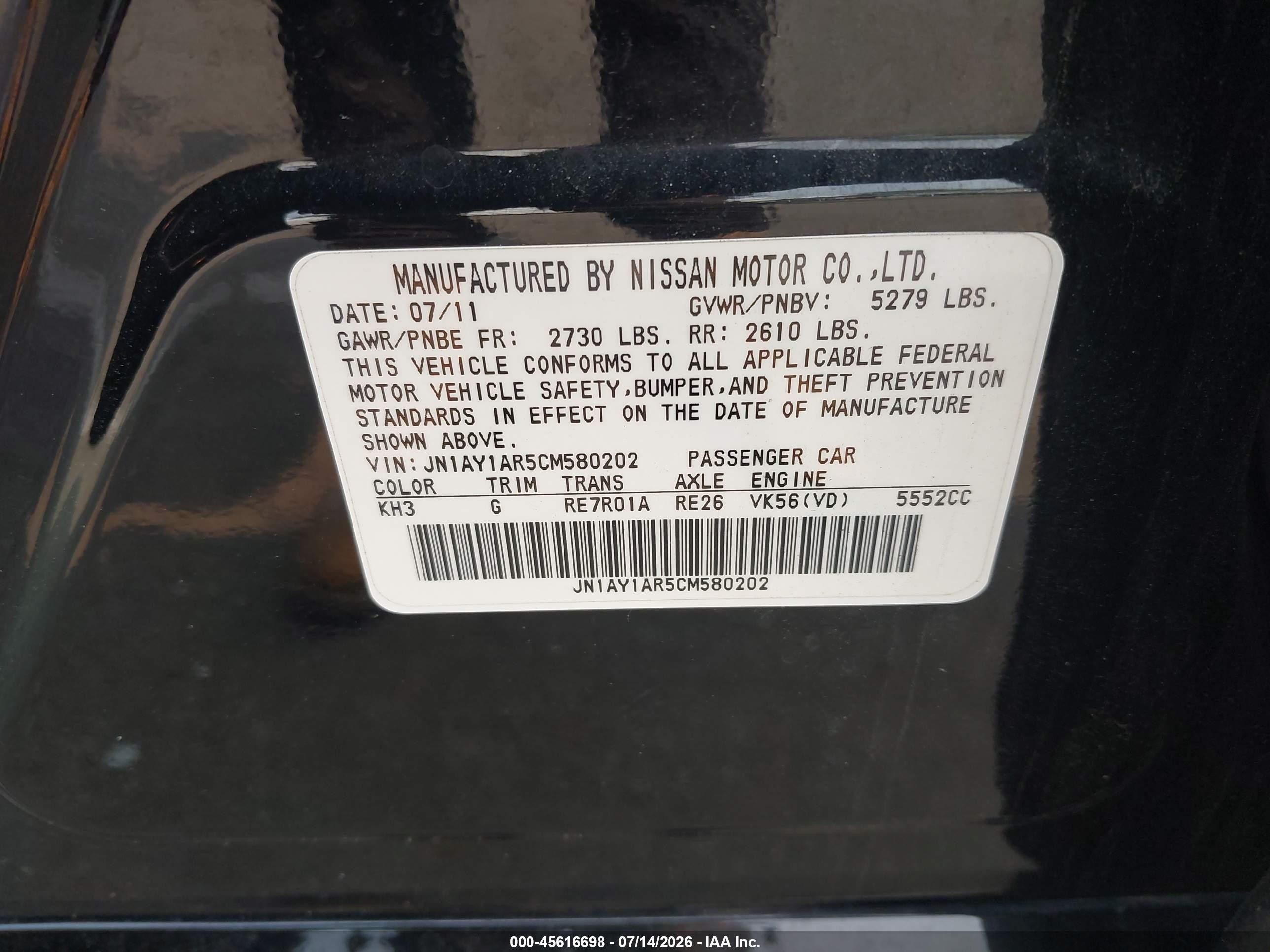2012 Infiniti M56x   Black vin: JN1AY1AR5CM580202