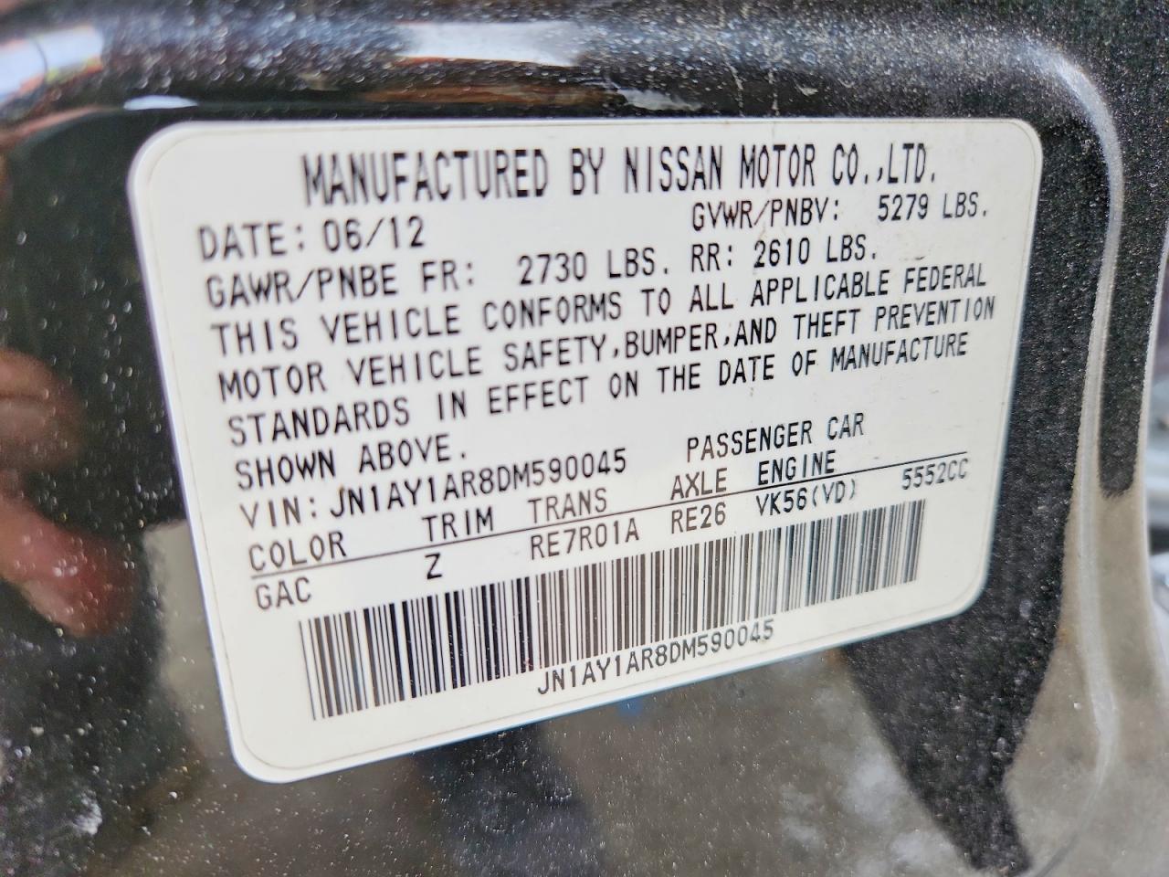 2013 Infiniti M56 X Black vin: JN1AY1AR8DM590045