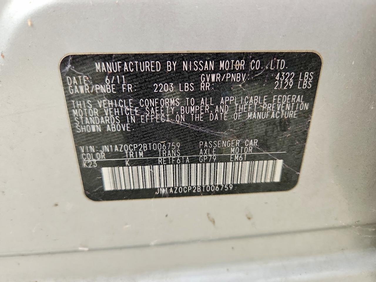 2011 Nissan Leaf Sv Silver vin: JN1AZ0CP2BT006759