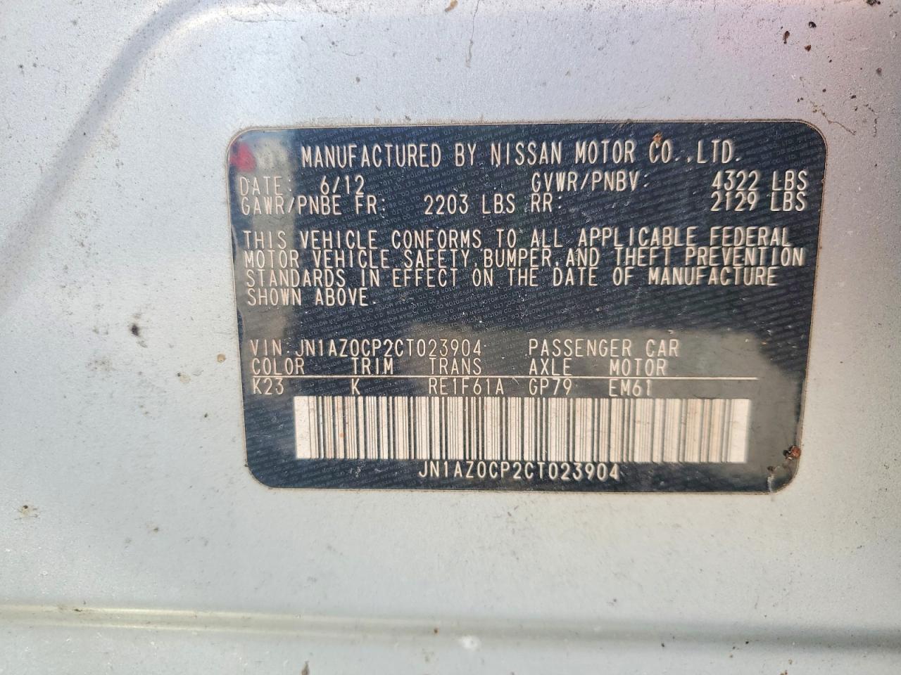 2012 Nissan Leaf Sv Silver vin: JN1AZ0CP2CT023904