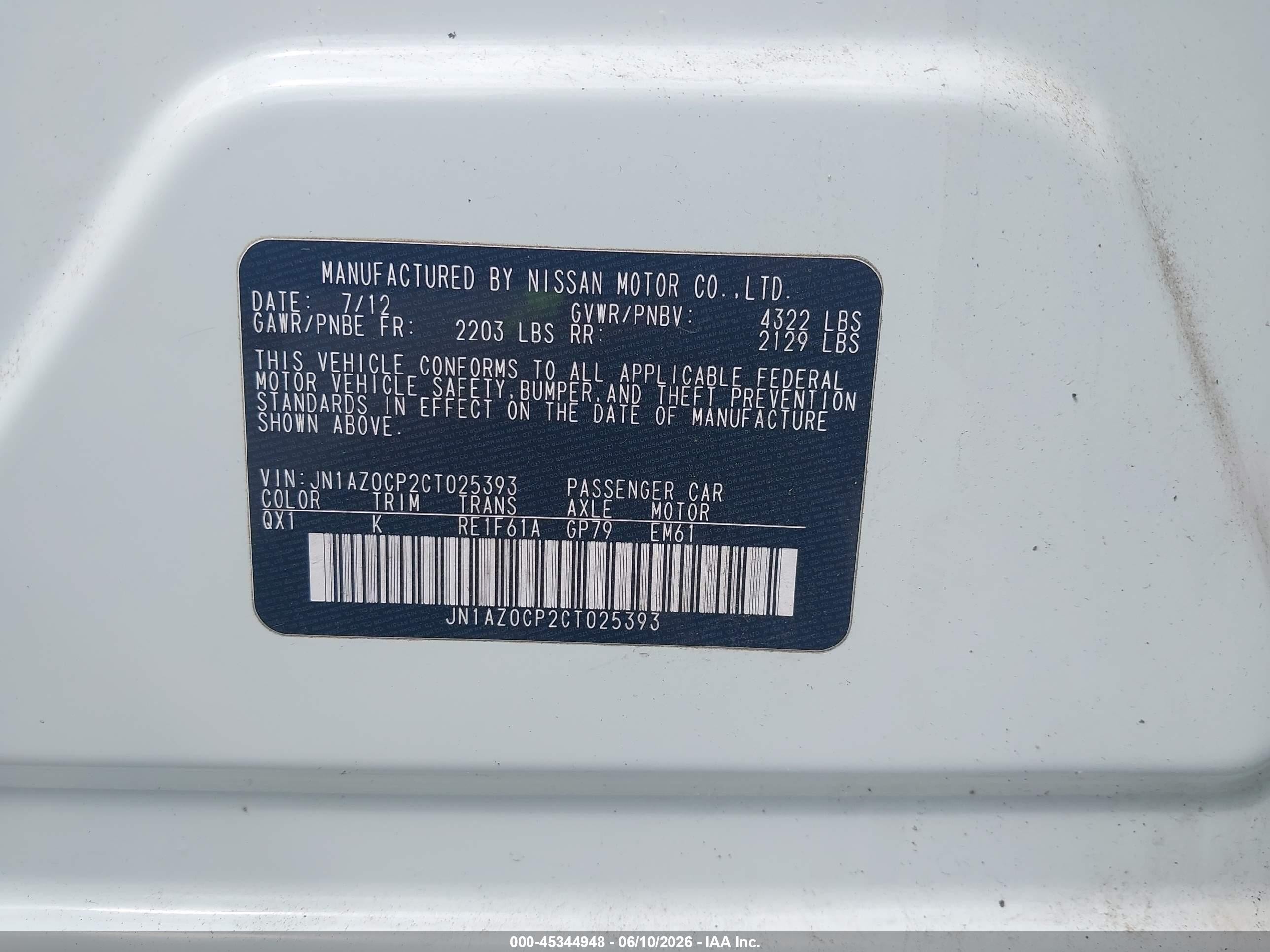 2012 Nissan Leaf Sl White vin: JN1AZ0CP2CT025393