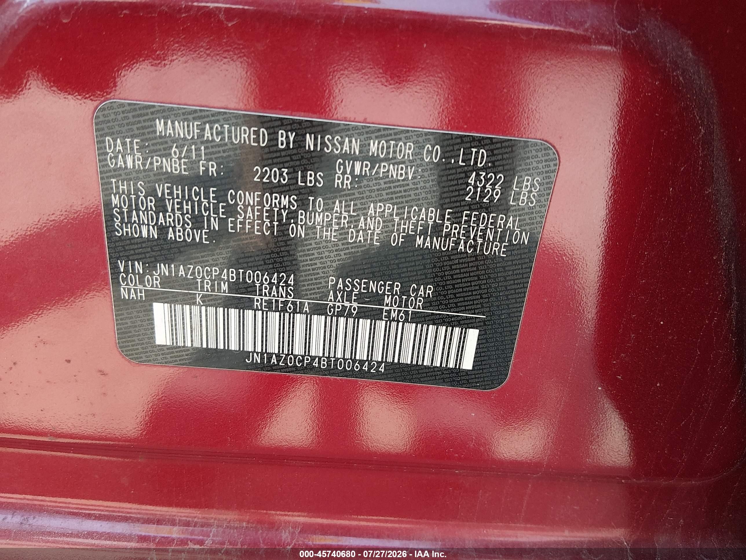 2011 Nissan Leaf Sl Red vin: JN1AZ0CP4BT006424