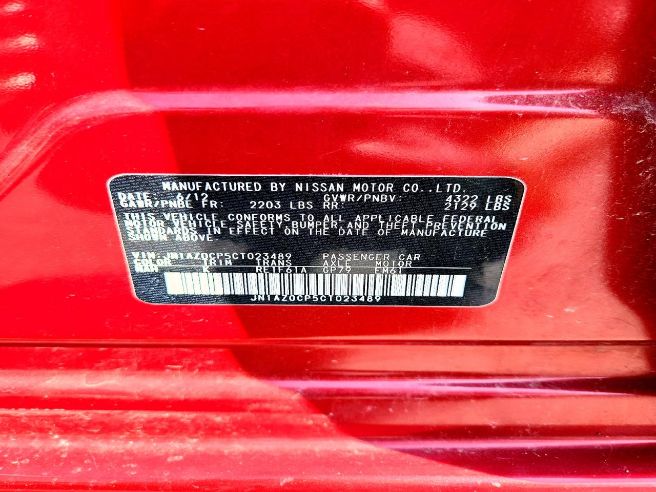 2012 Nissan Leaf Sv Red vin: JN1AZ0CP5CT023489